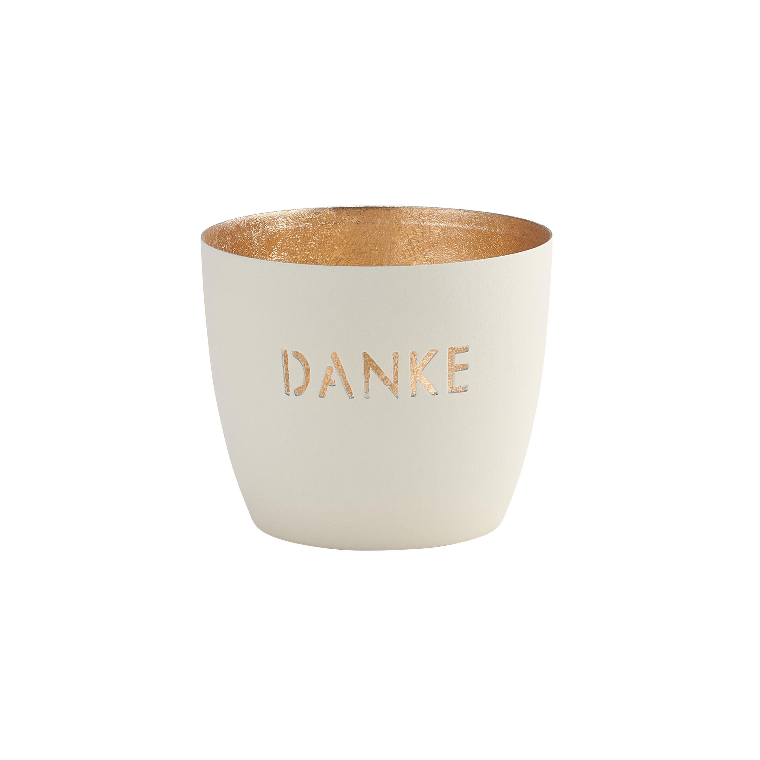 TEELICHTHALTER Madras Danke M, Eisen, Weiß, Gold, 8.5 cm - Weiß, Metall (9cm) - Gift Company