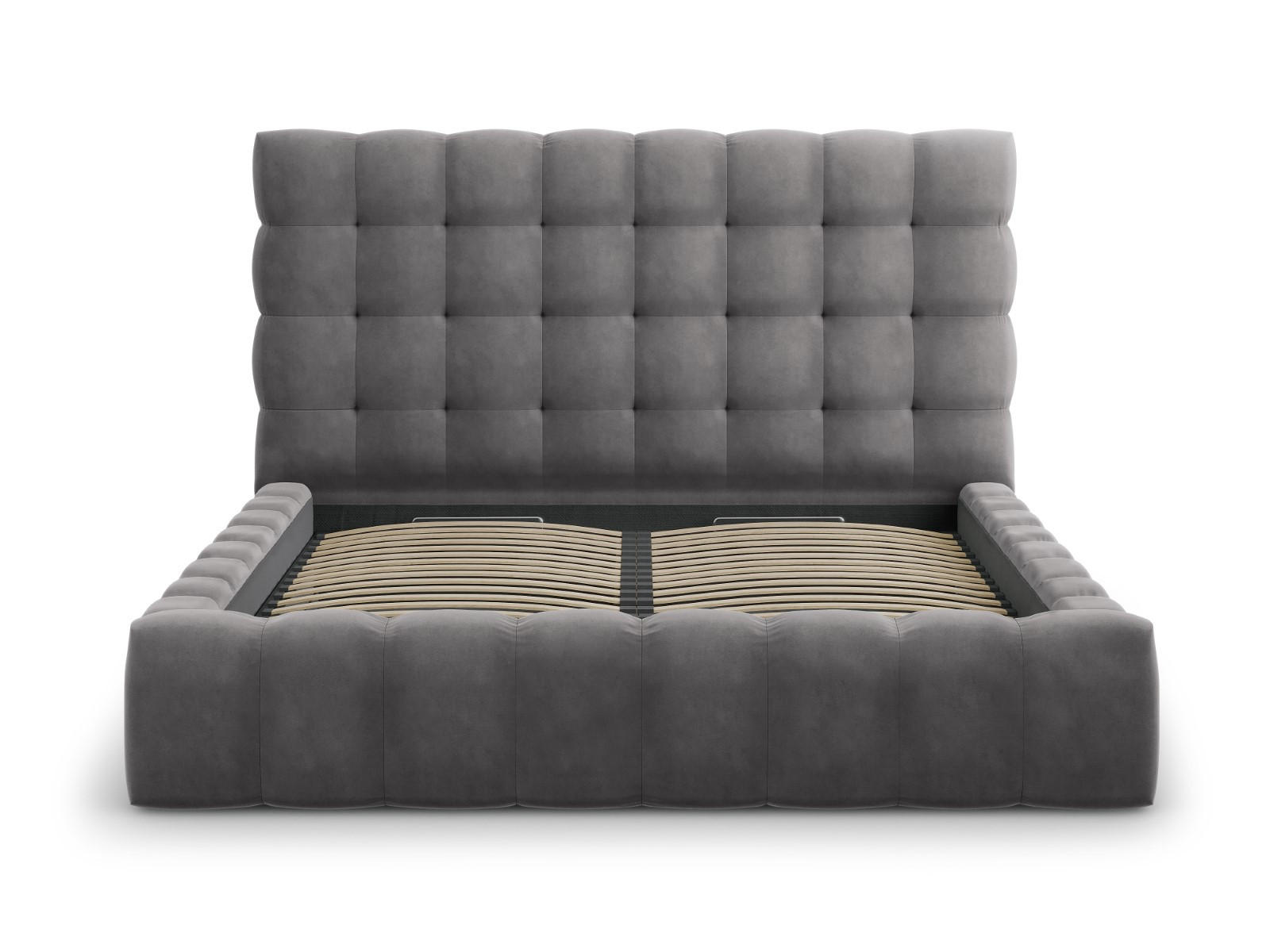BETT mit Bettkasten und Kopfteil Mamaia aus Samt grau 180x200cm - Grau, Textil (180/200cm) - Micadoni