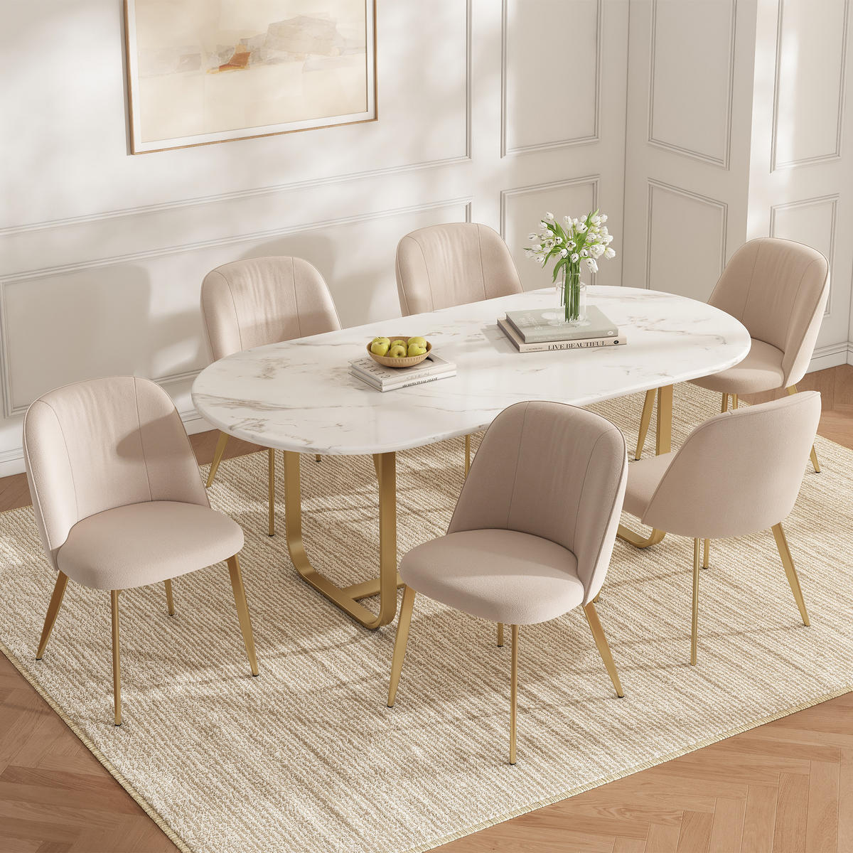 ESSZIMMERSTÜHLE 2er Beige Samt Gold modern bequem - Beige, Textil (50/80/53cm) - FLIEKS