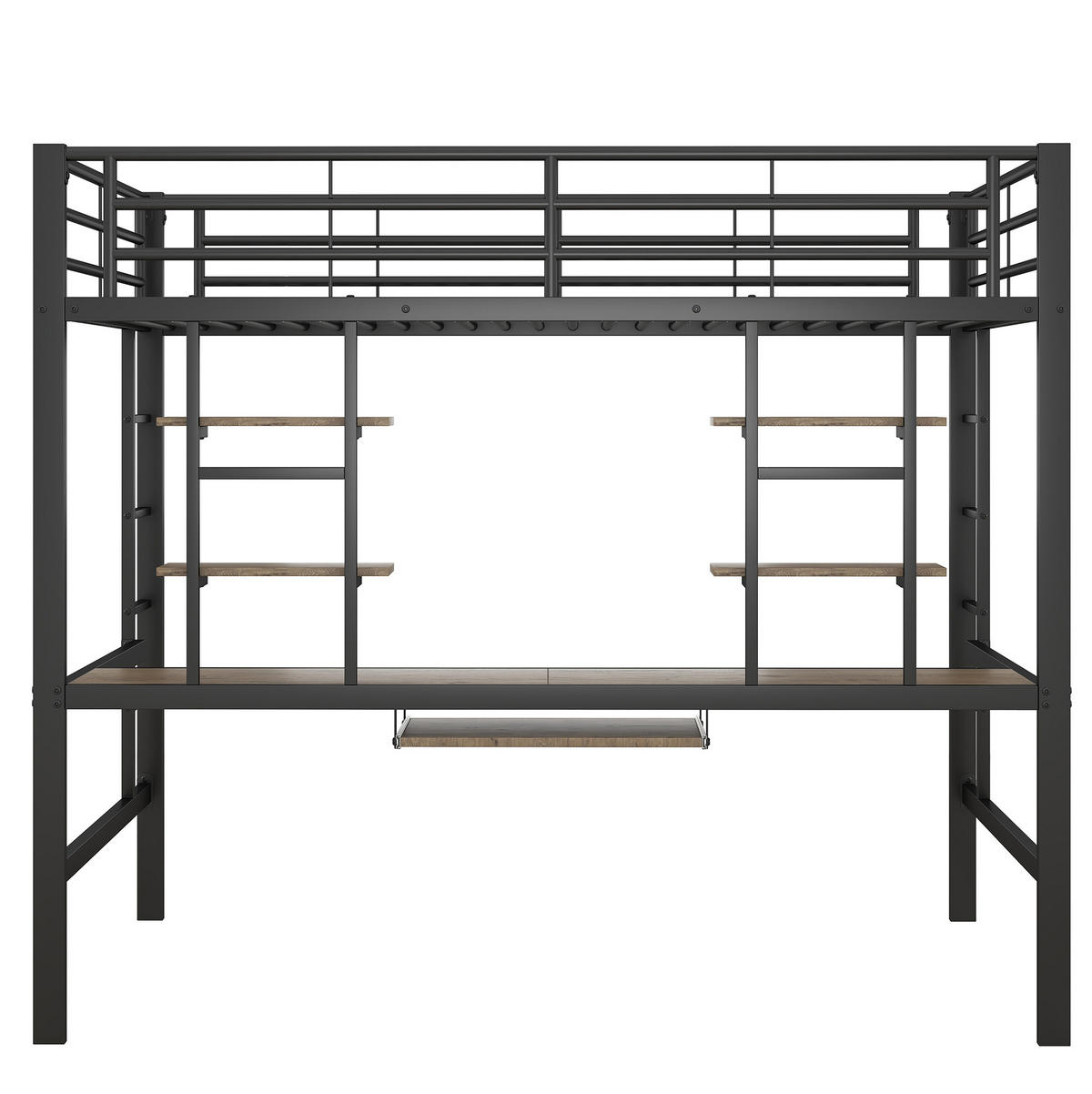 HOCHBETT aus Metall und MDF 140x200 cm Schwarz mit Schreibtisch, 2 Regalen und Tastaturablage - Schwarz, Metall (140/200cm) - IVMEU