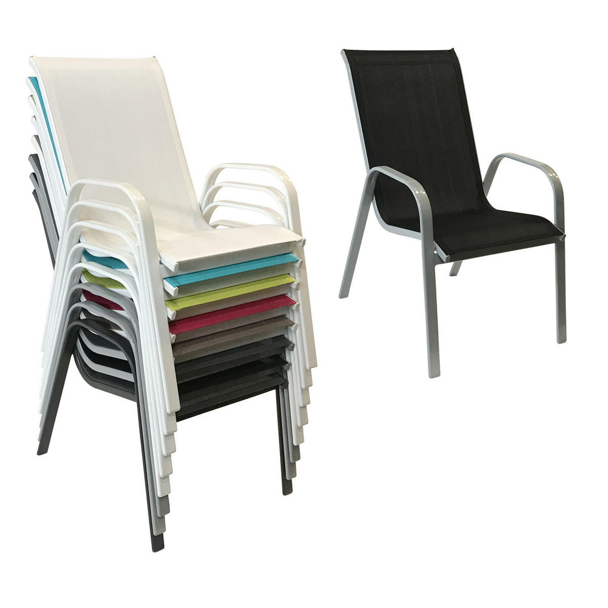 GARTENSTÜHLE Marbella Schwarz und Grau 4er-Set - Schwarz, Kunststoff (56.5/92.5/76cm) - Happy Garden