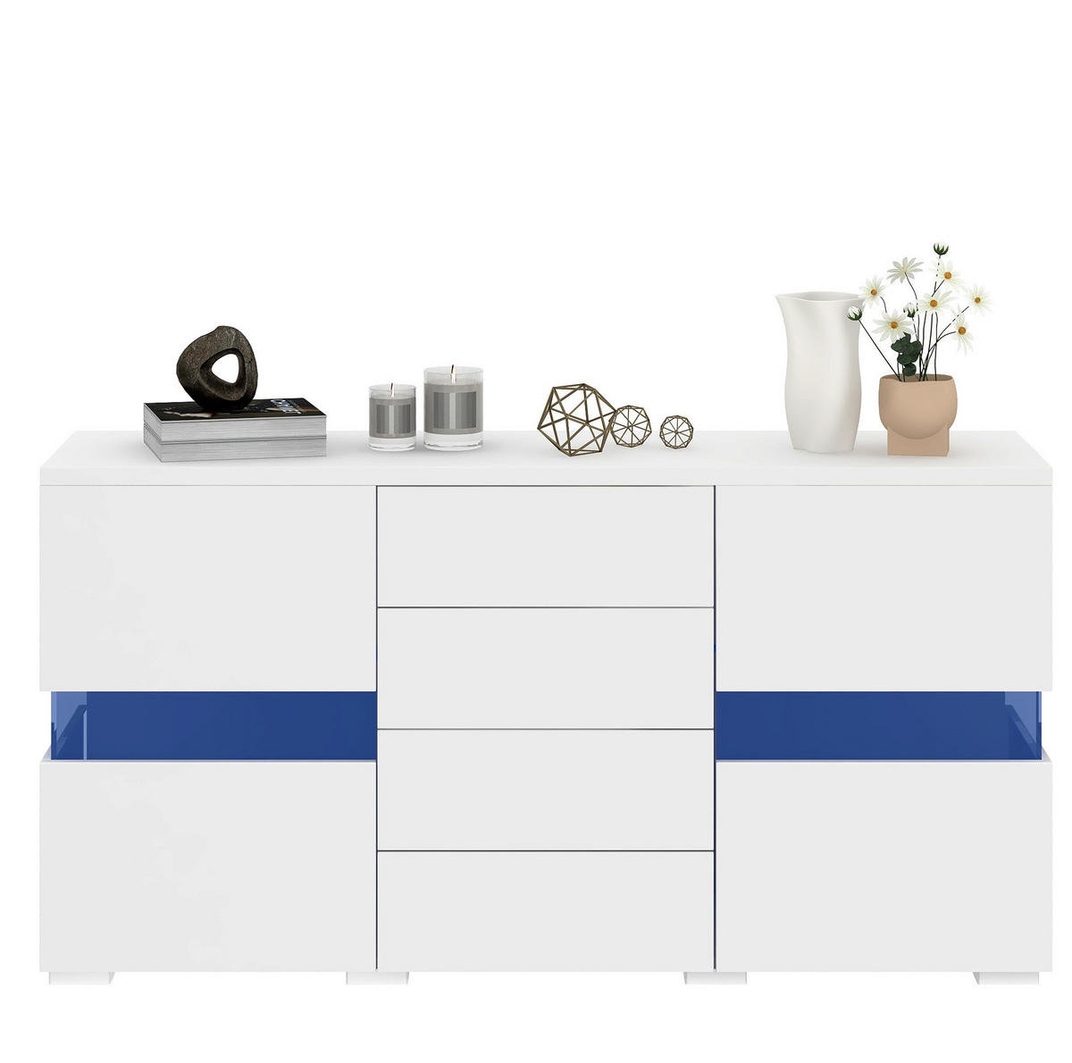 SIDEBOARD 140/35/72 cm aus MDF mit LED-Beleuchtung und 4 Schubladen Weiß - Weiß, Holzwerkstoff (145/72/35cm) - Modenvie