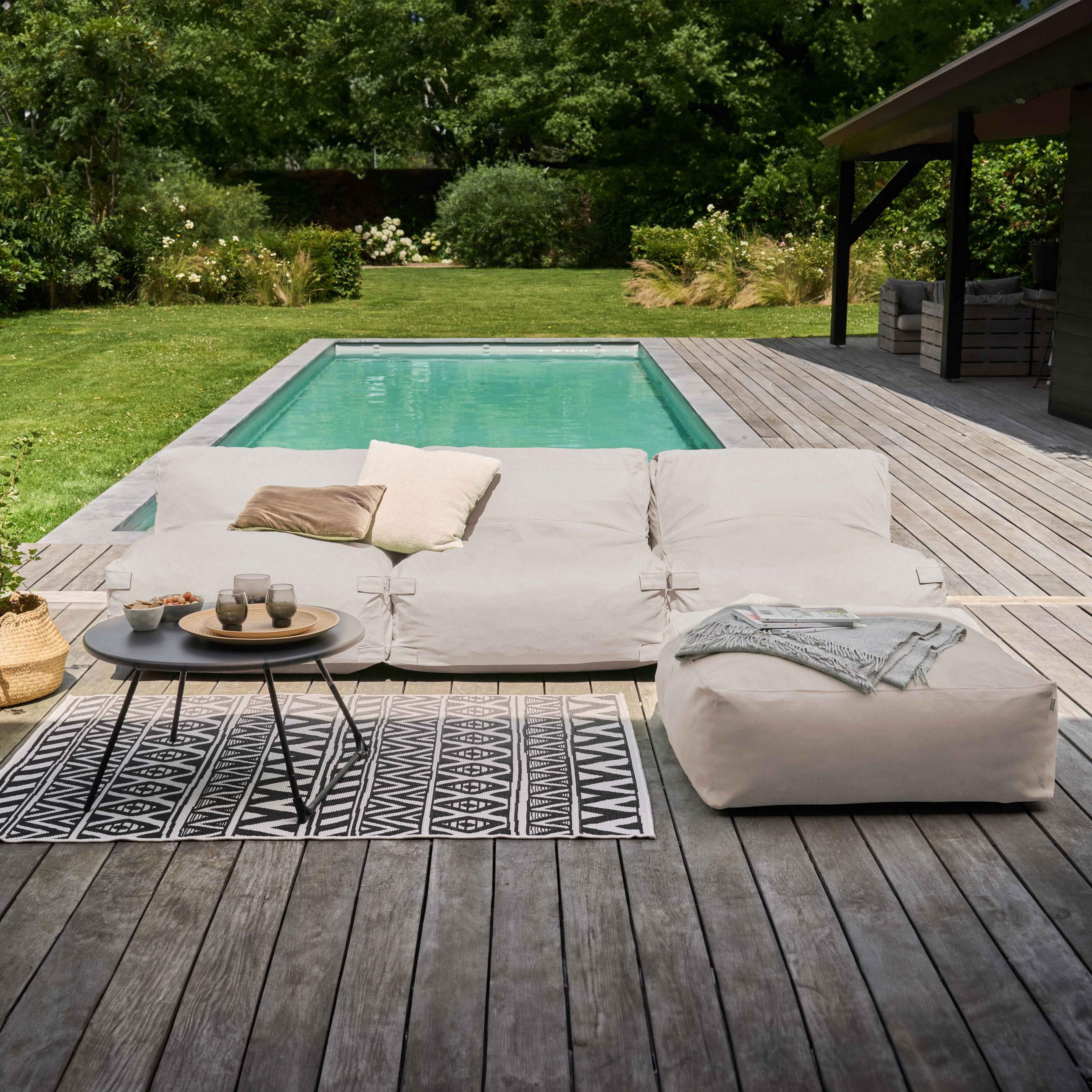 GARTENSOFA mit 4 Sitzplätzen, Sandfarbe - Beige, Textil (85/65/340cm) - Oviala