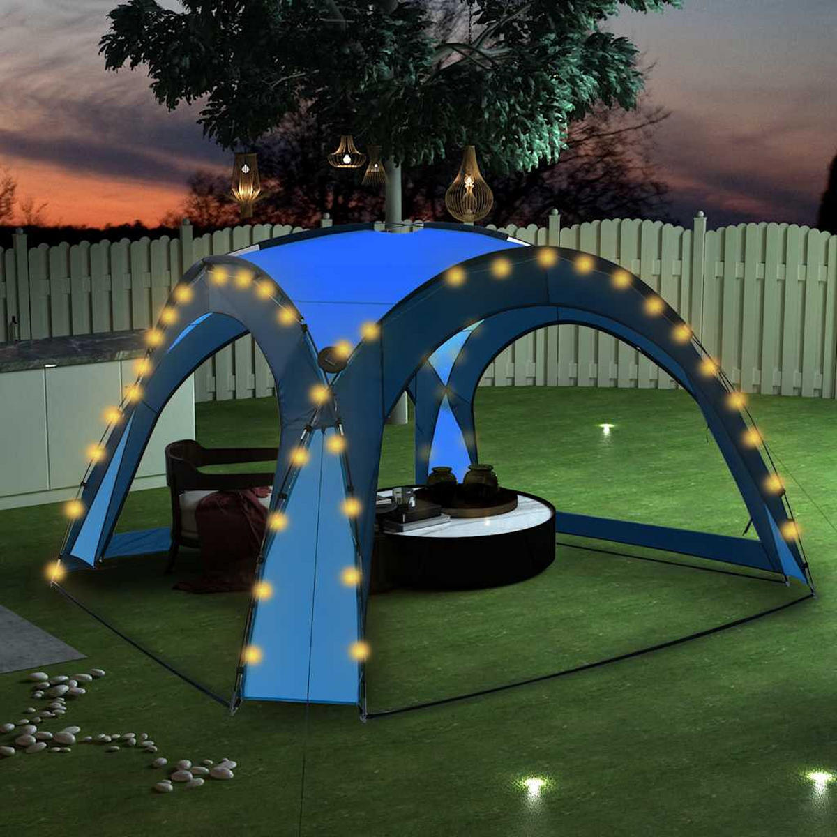 PARTYZELT Mit Led Und 4 Seitenwänden 3.6/3.6/2.3 M Blau - Blau, Textil (360/230/360cm) - vidaXL