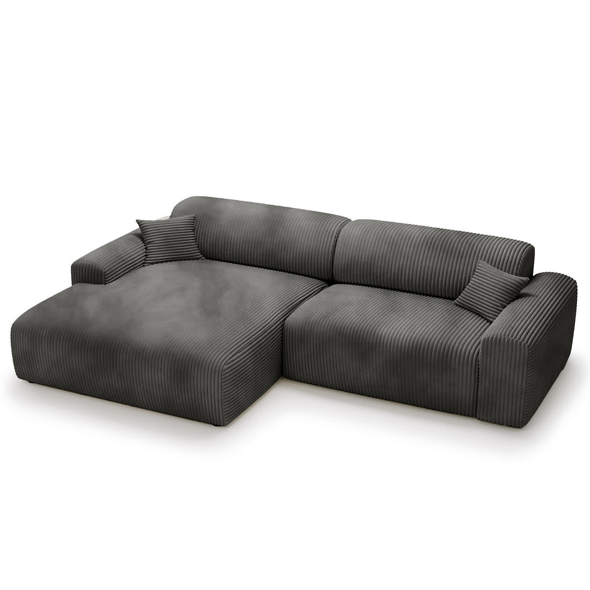 ECKSOFA mit Longchair - Cord - Schwarz/Grau, Kunststoff/Textil (284/178cm) - home24