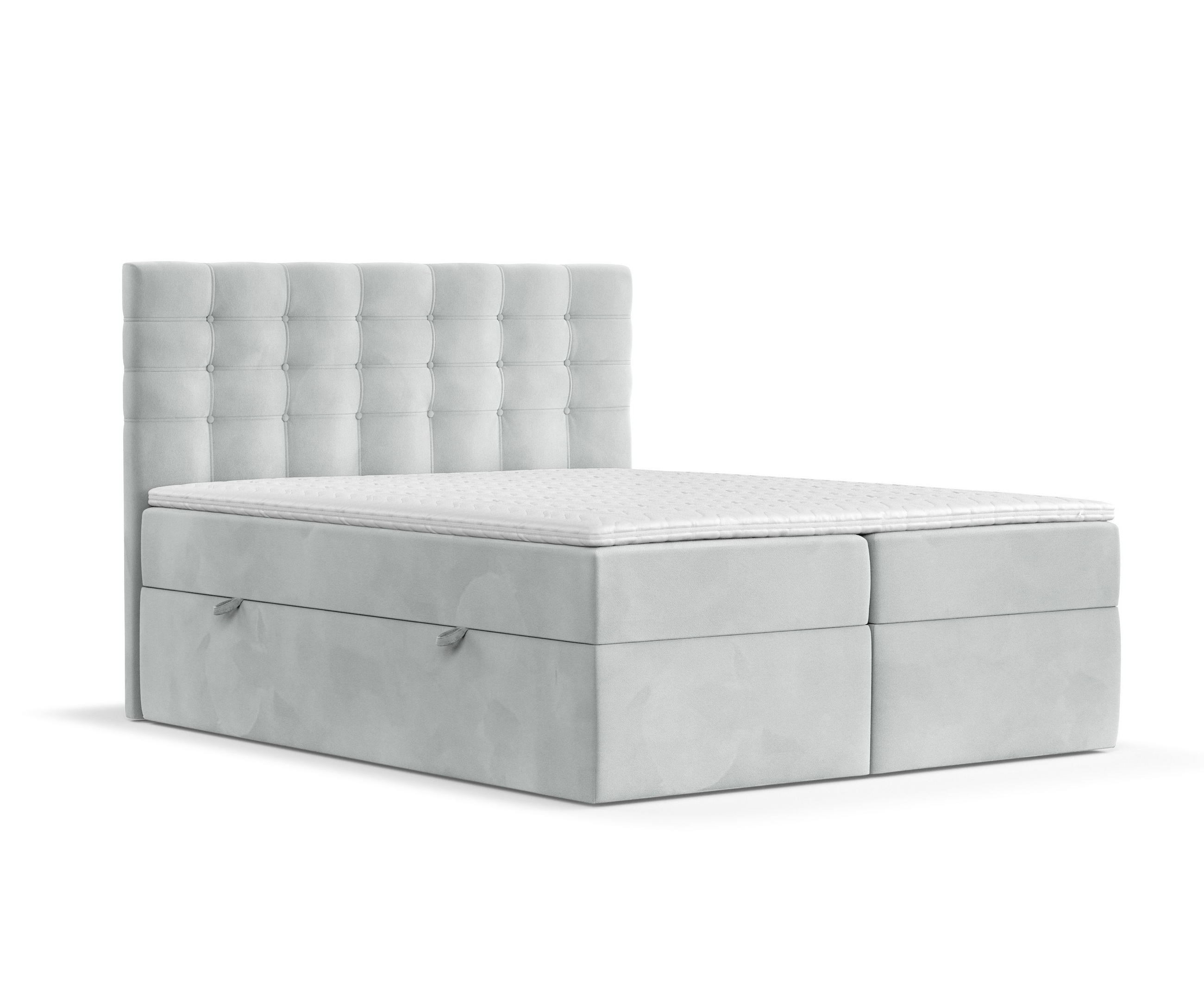 BOXBETT Sansa Hellgrau 120/200 cm mit Taschenmatratze und Topper - Hellgrau/Schwarz, Holz/Holzwerkstoff (120/200cm) - Maison de Reve