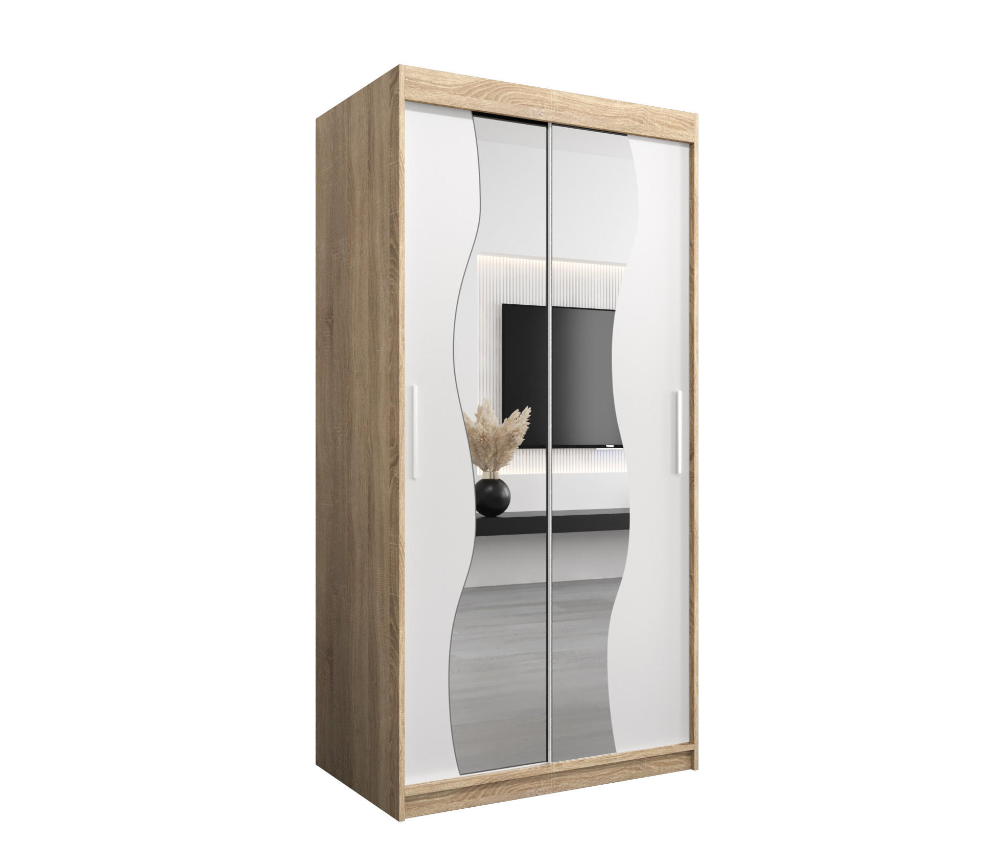 Abiks Möbel Schwebetürenschrank Sonoma Eiche, Weiß 100x200x62 cm