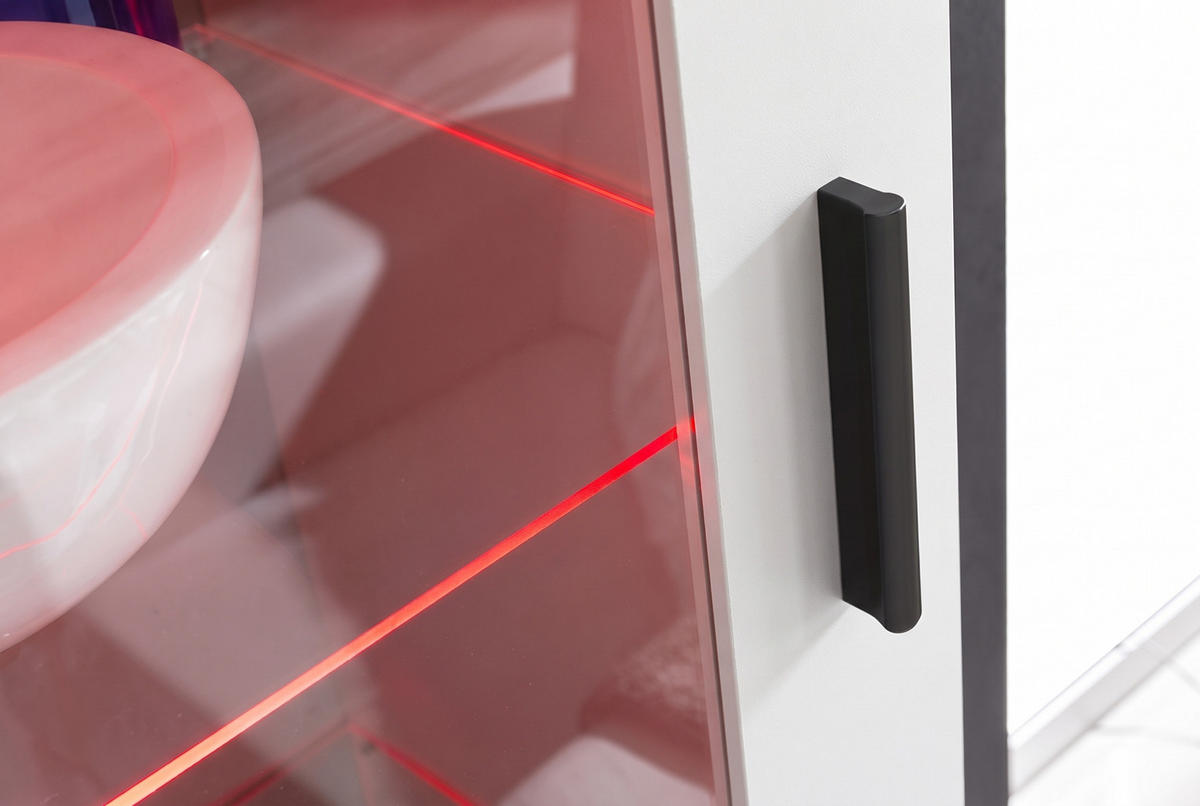 VITRINE ALESSANDRIA, Weiss, LED Mehrfarbige - Schwarz/Weiß, Glas/Holzwerkstoff (60/192/42cm) - Komodee