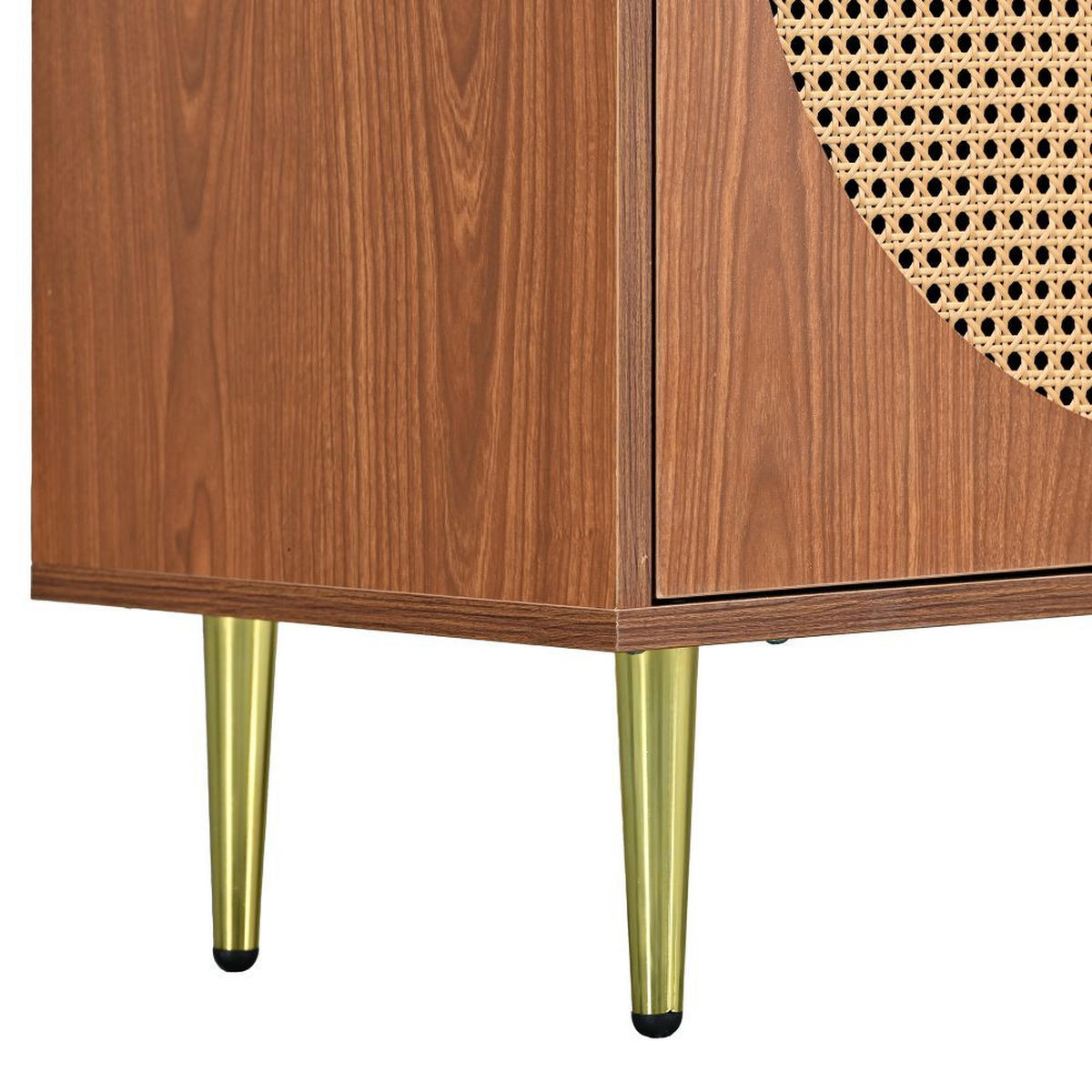 SIDEBOARDS mit 3 Rattan verzierten Türen，Nussbaum - Walnussfarben, Holz (40/76/129.8cm) - KOMHTOM