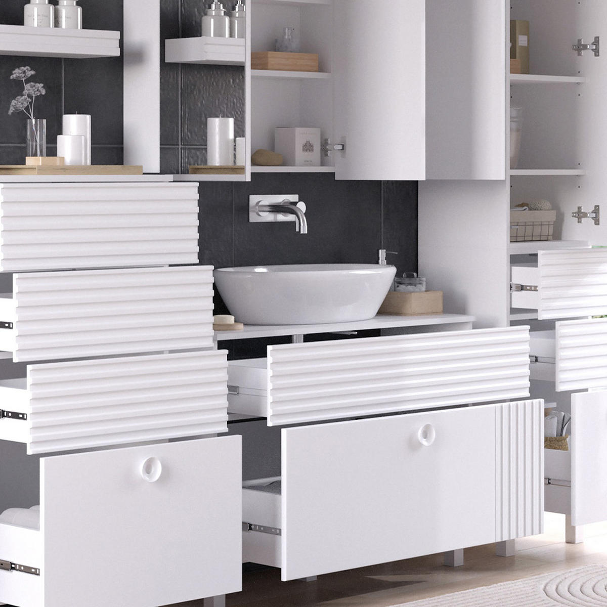 BADMÖBEL-SET Sola Weiß 4 Teile - Weiß, Holzwerkstoff (100/72/37cm) - Vicco