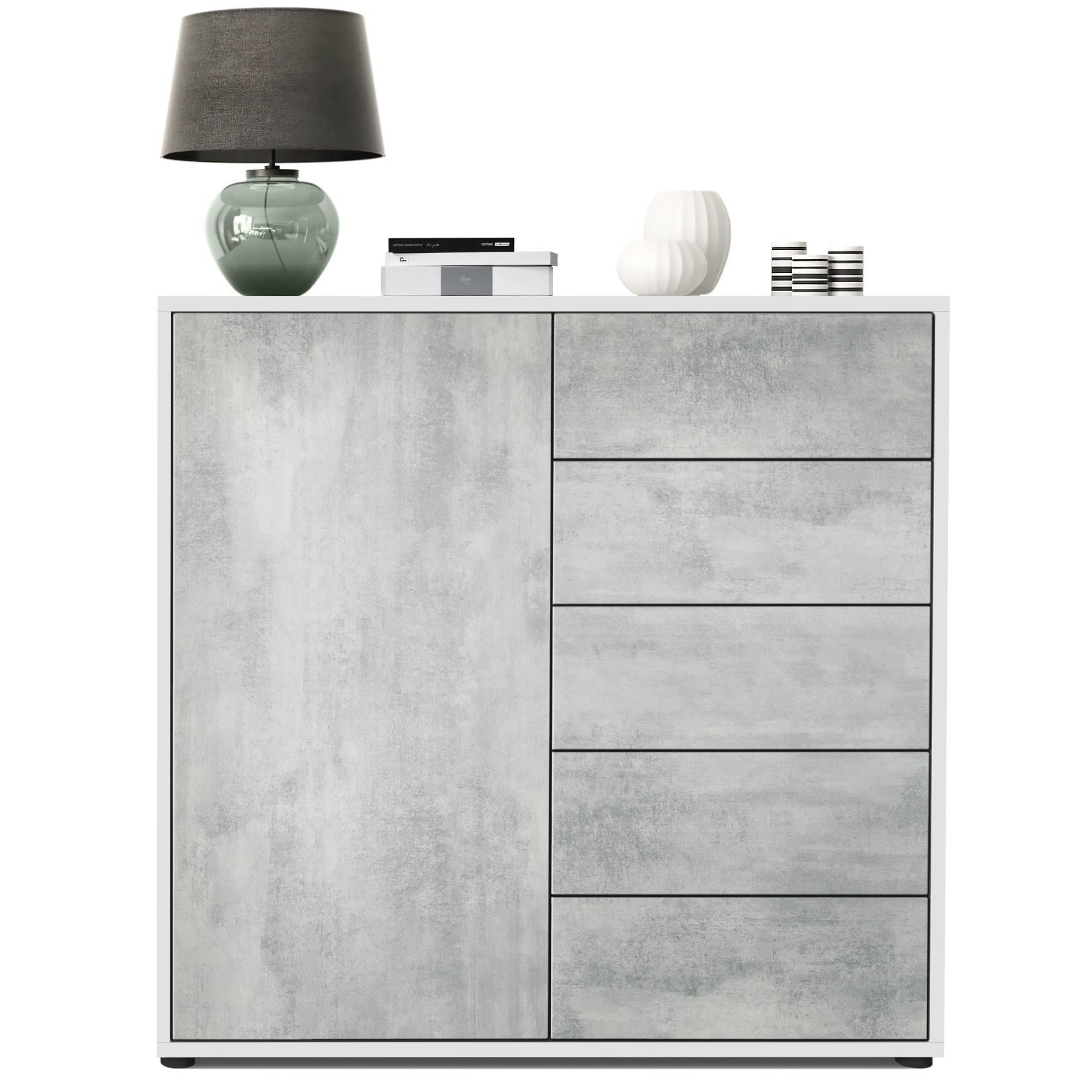 KOMMODE Ben Front in Beton Oxid Optik - Hellgrau, Holzwerkstoff (79/74/36cm) - Vladon