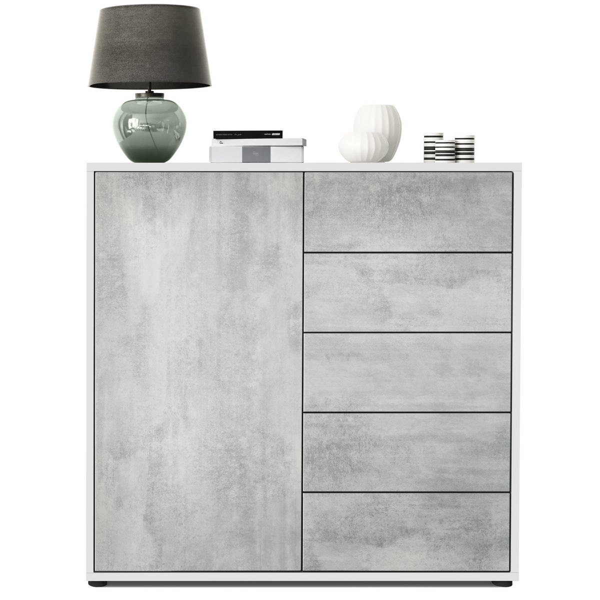 KOMMODE Ben Front in Beton Oxid Optik - Hellgrau, Holzwerkstoff (79/74/36cm) - Vladon