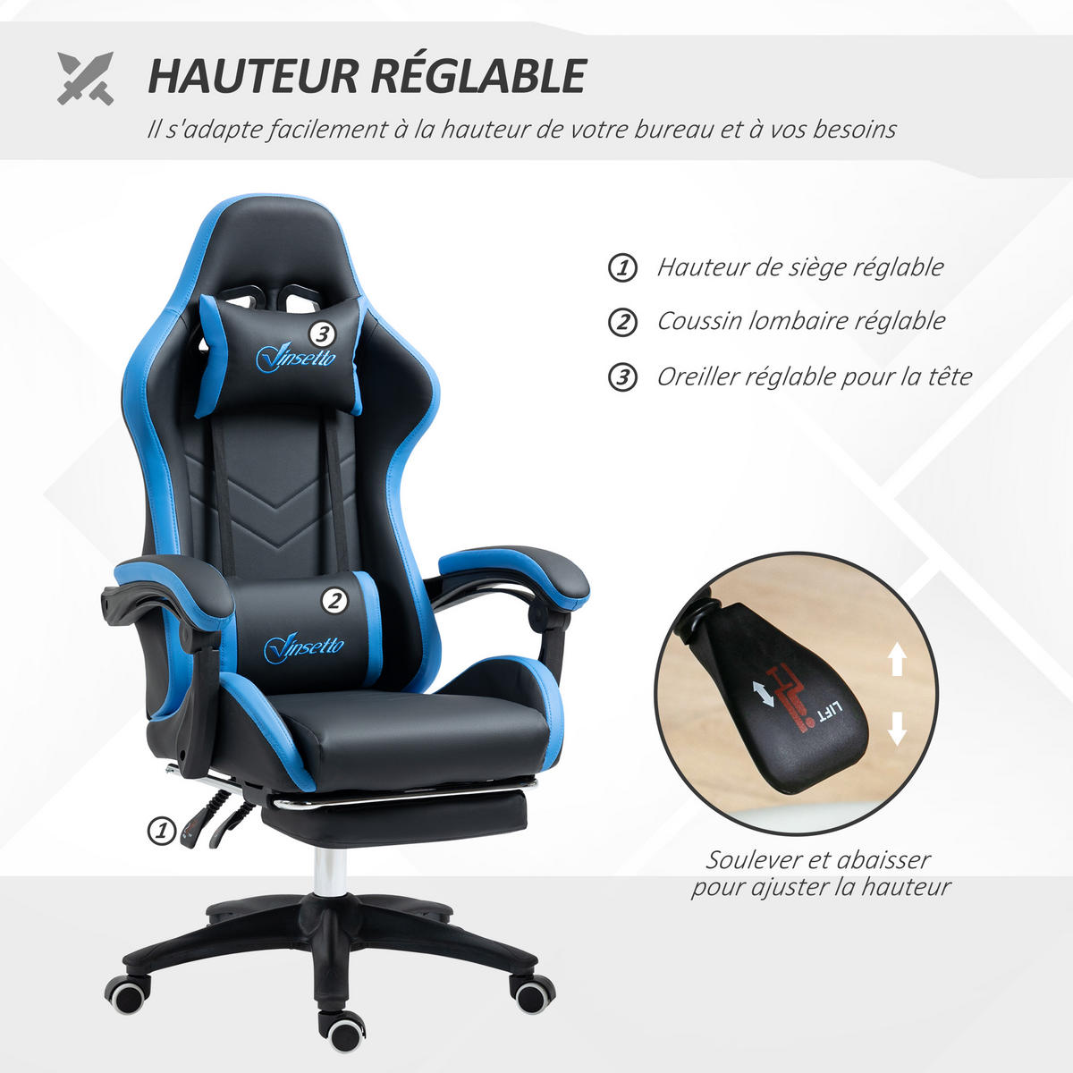 GAMINGSTUHL DE-11734 neigbar 135° mit Fußstütze Schwarz - Schwarz, Metall (65/129/65cm) - ComfortXL