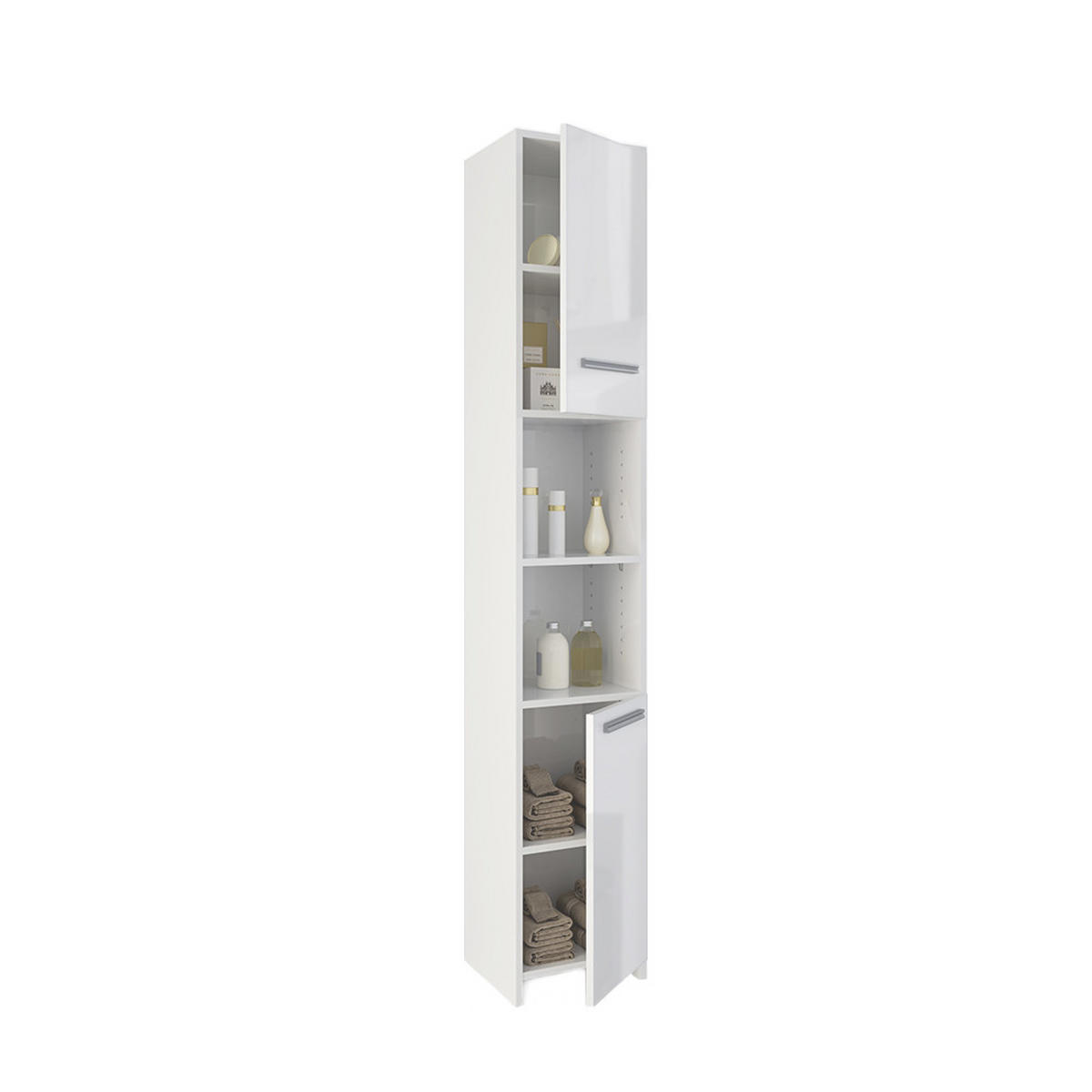BADSCHRANK Kiko Weiß 30 x 195 cm - Weiß Hochglanz/Weiß, Holzwerkstoff (30/195/30cm) - Vicco