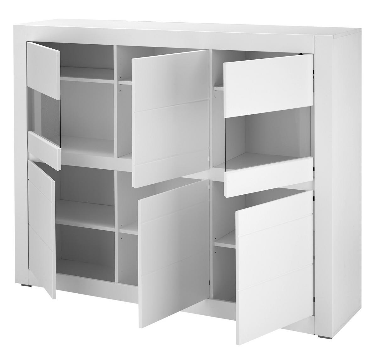 HIGHBOARD weiß matt, Evoke Eiche, Vitrine 165 x 132 cm, Soft-Close-Funktion - Eichefarben/Silberfarben, Holzwerkstoff/Kunststoff (165/132/42cm) - Furn.Design