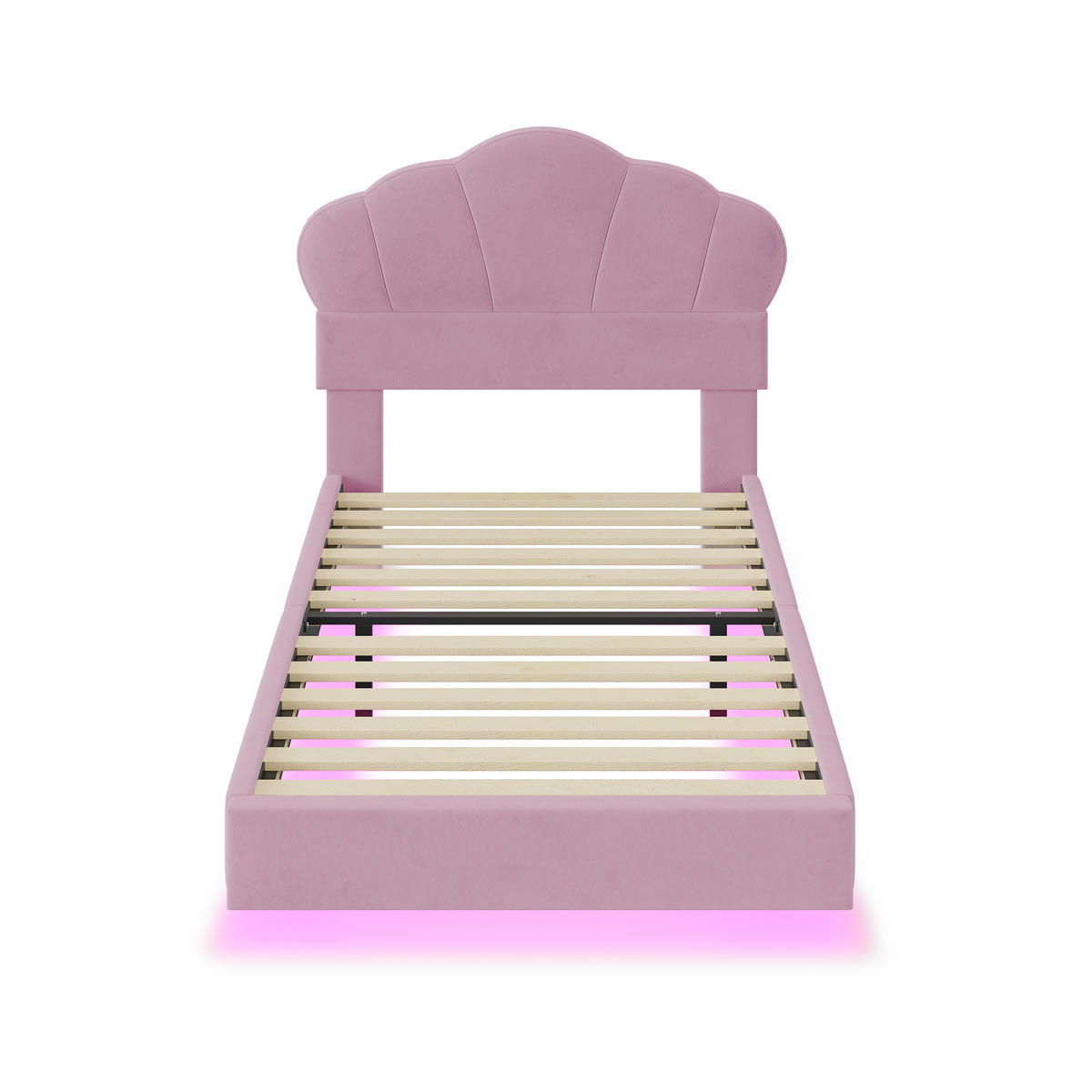 KINDERBETT 90/200 cm DE-01825, in Rosa, mit Wolken-Kopfteil und LED - Pink, Metall (90/200cm) - ComfortXL