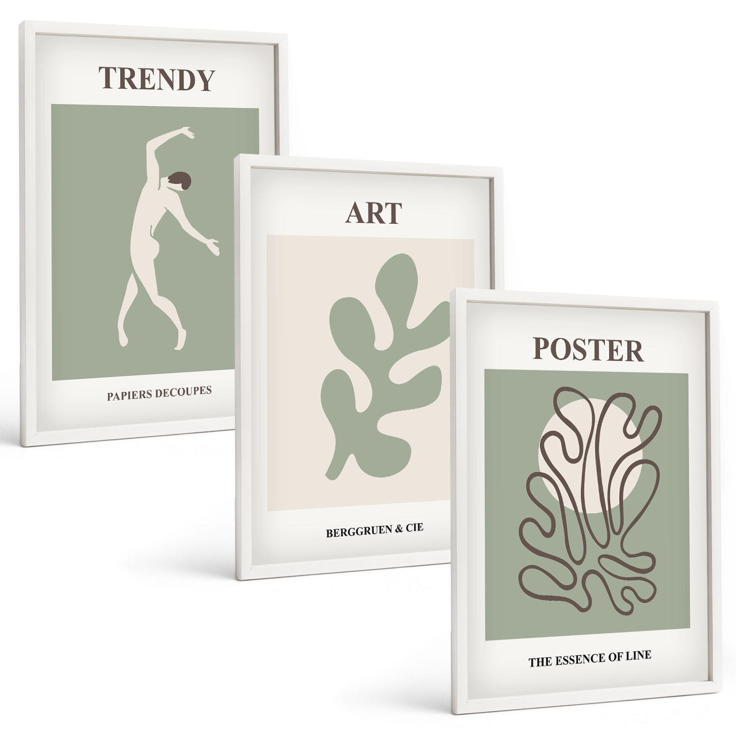 BILDER SET 3er Set - 40x60 cm Weißer Rahmen - Abstrakte Pflanzenfiguren - Weiß, Kunststoff (40/60cm) - TULUP