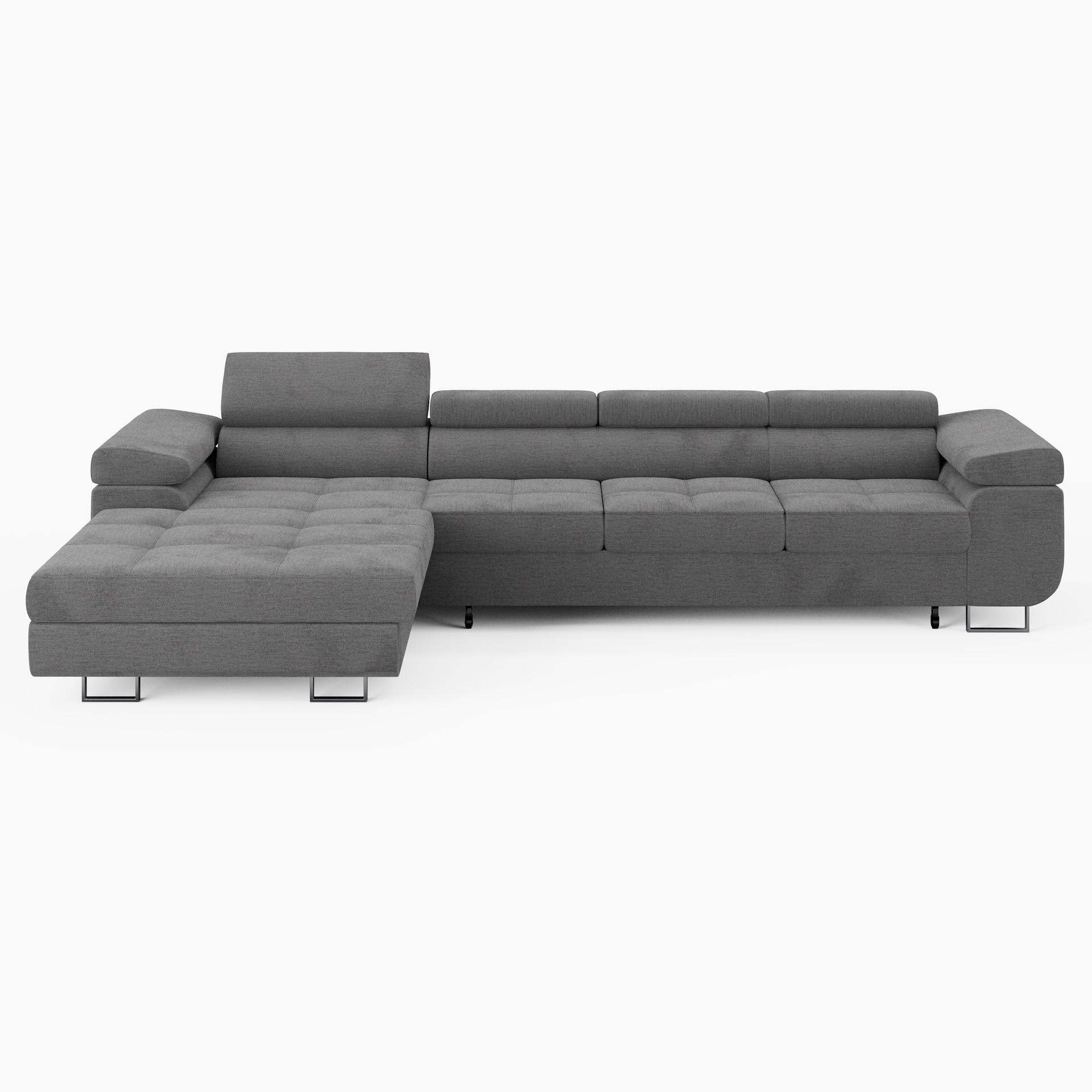 ECKSOFA VEMO CORE PLUS Links Grau Velours-Stoff mit Schlaffunktion und Bettkasten - Grau, Holz/Metall (350/205cm) - Barchello