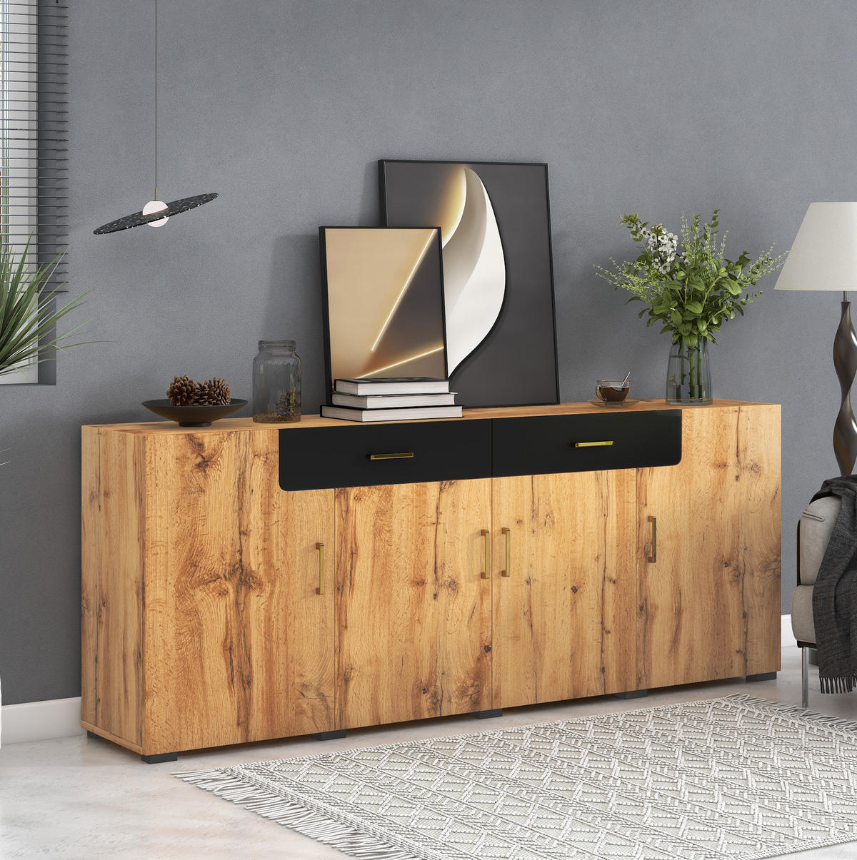 SIDEBOARD aus Spanplatte 208x39,5x80 cm Braun mit 4 Türen und 2 Schubladen - Braun, Holzwerkstoff (208/80/39.5cm) - IVMEU
