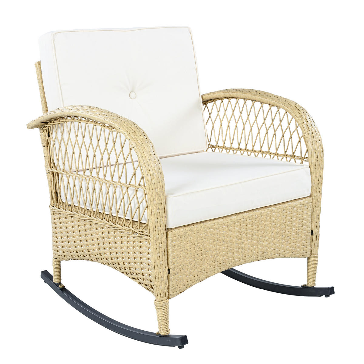 SCHAUKELSTUHL Garten Schaukelsessel mit Tisch,3er set Balkonset Rattan Relaxsessel - Beige, Textil/Metall - STILVORA