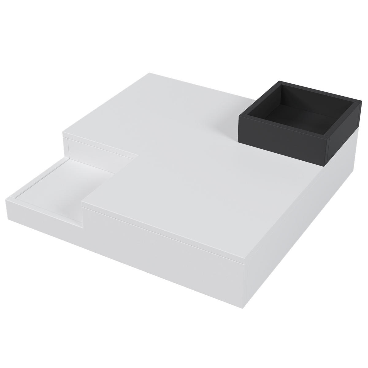 COUCHTISCH Weiß Schwarz LED-Beleuchtung 72/72/30 cm - Weiß, Holzwerkstoff (72/72/30cm) - PANGIVO