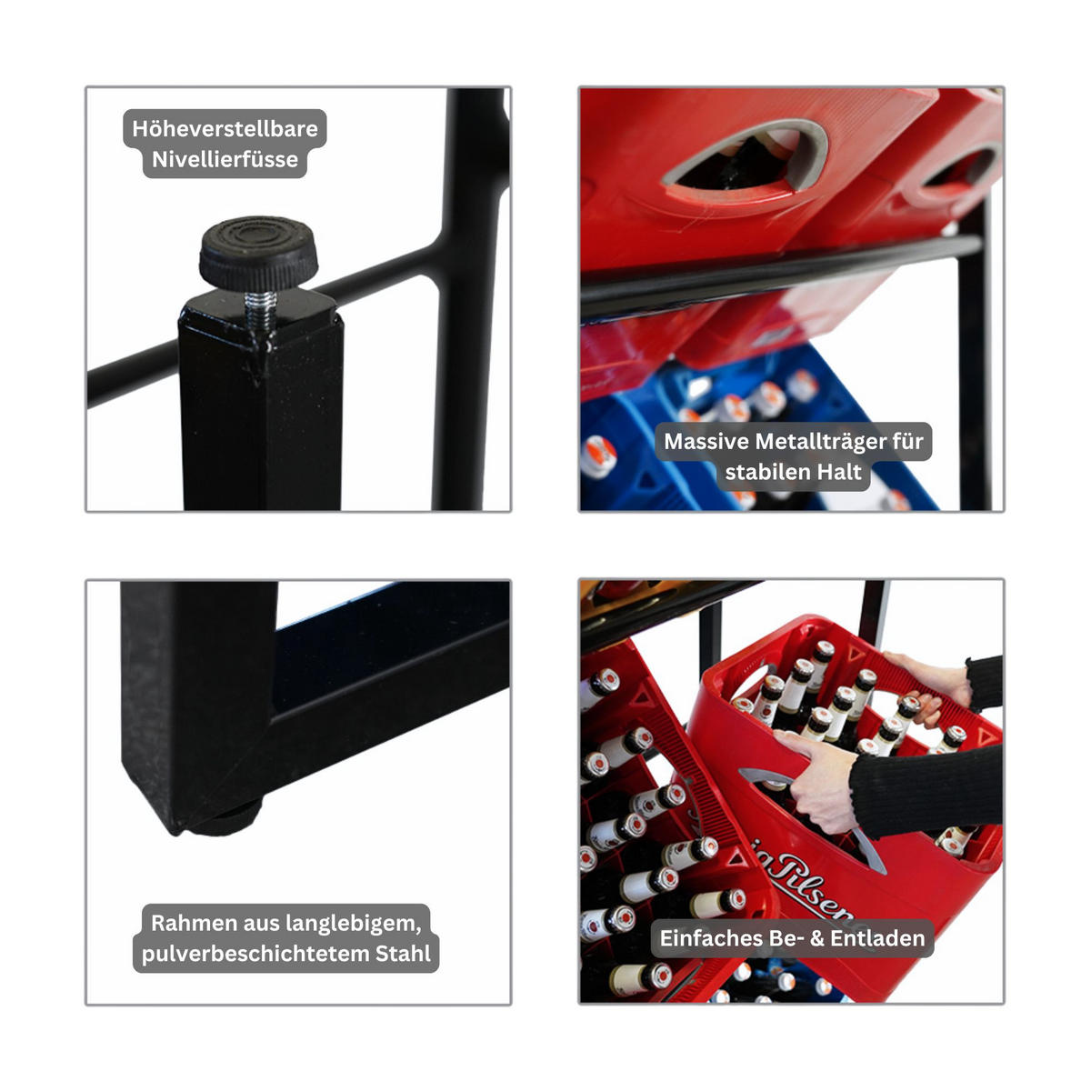 GETRÄNKEKISTENREGAL Königssee L 132x71x32 6 Kisten auf 3 Ebenen Schwarz - Schwarz, Metall (71/132/32cm) - PROREGAL