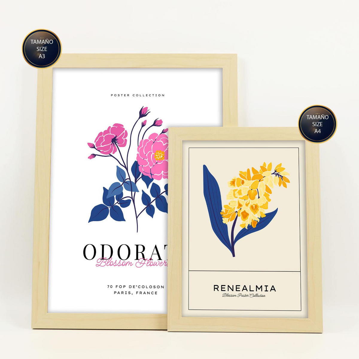POSTER Set Mit 6 Blumen Narzissen Natur Und Botanikdrucke Für Innenarchitektur A3 & A4 Rahmen Aus Hellem Holz - Beige, Papier (29/3cm) - Nacnic