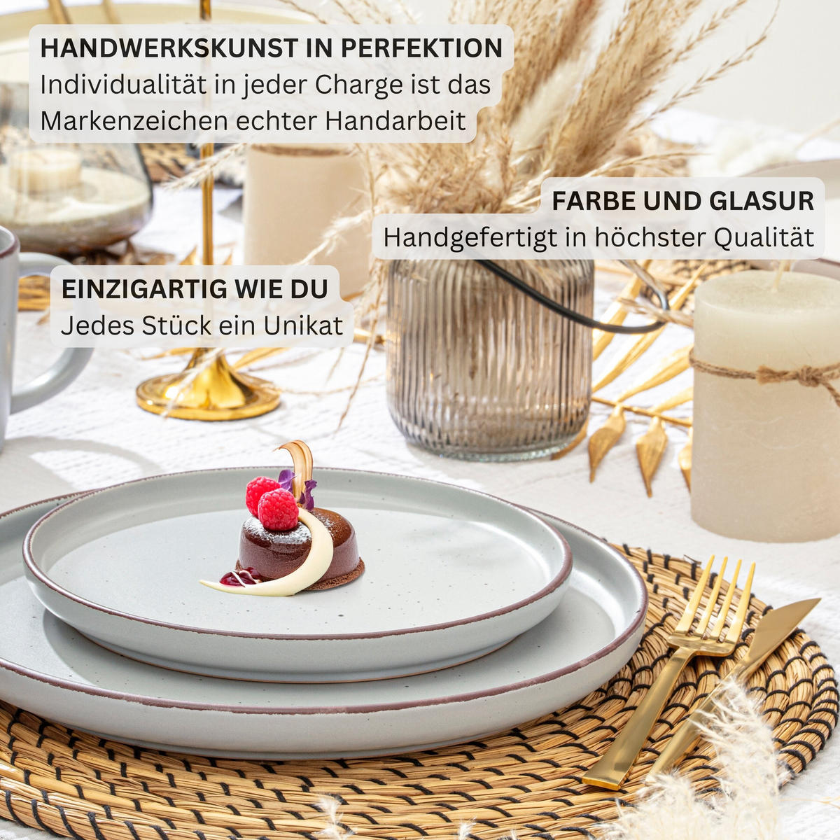 DESSERTTELLER BOMBAY STONE - 4 teilig aus Steingut - Hellgrau, Stein (20.5cm) - Sänger