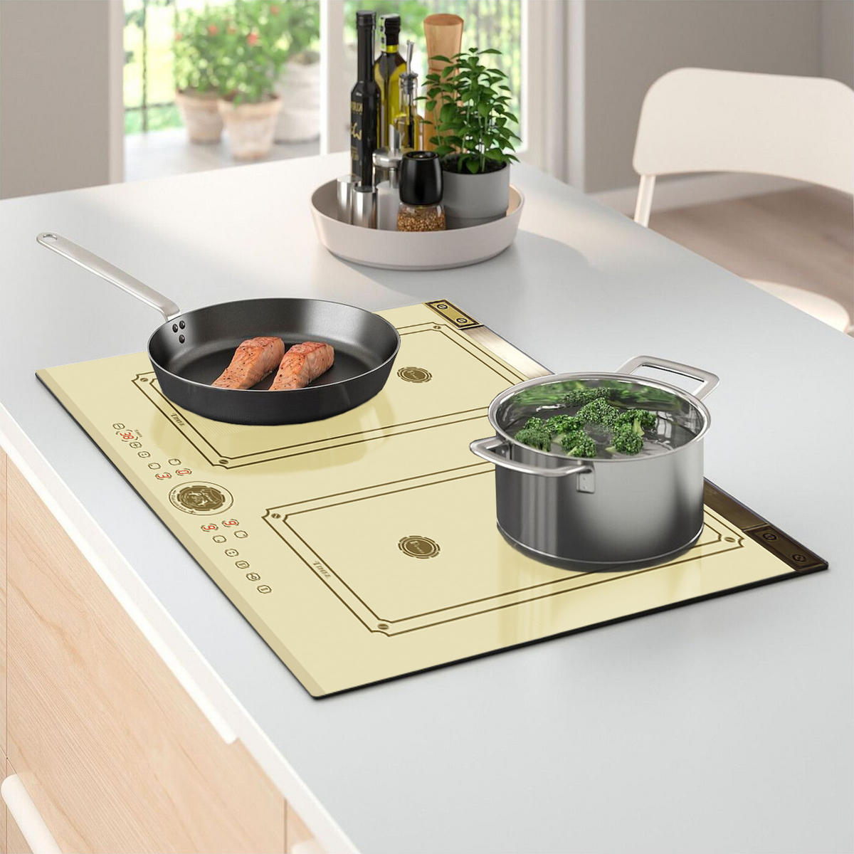 BACKOFEN-SET Einbau Backofen 60cm EH 6355 ElfEm+KCT 6745 ElfAD Induktions-Kochfeld, 60 cm - Creme, Metall (59.4/59.4/57.5cm)