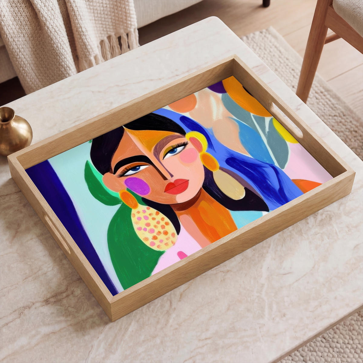 TABLETT - Porträt - Frau - Modern - 50x35 cm - Multicolor, Holz (50/5/5cm) - OnlyWow