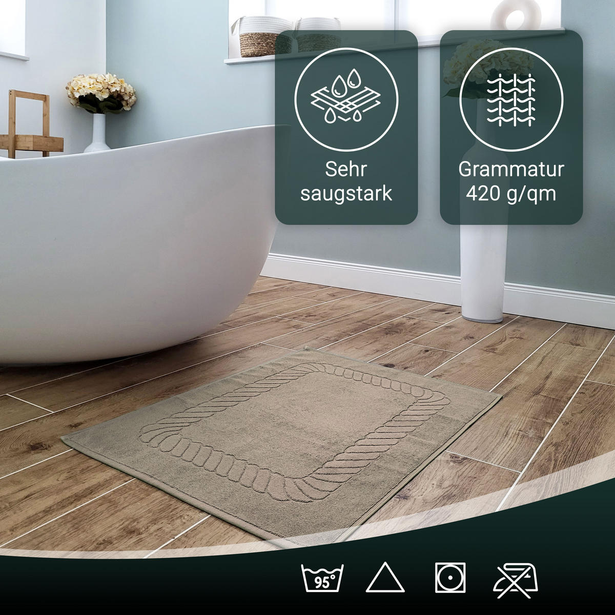 BADEMATTE, 2er-Set, 50x70 cm, 100% Baumwolle, Braun - Fango, Textil (50/70cm) - Zollner