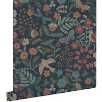 TAPETE Blumen und Vögel 53 cm x 10.05 m - Blau, Papier (53/0.1cm) - ESTAhome