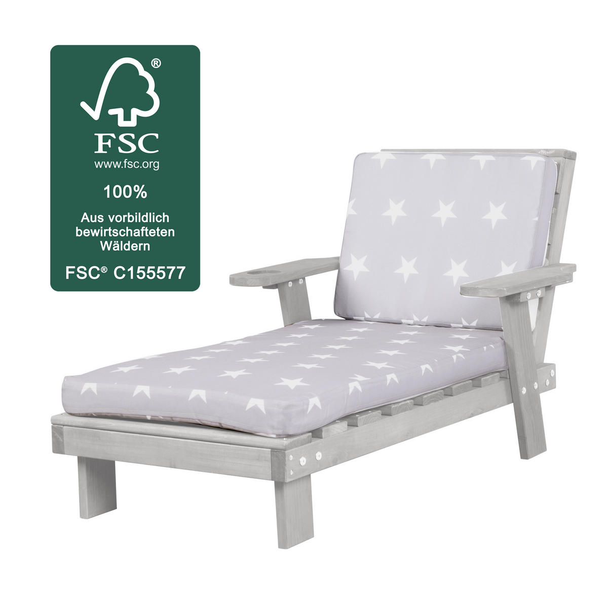 OUTDOORLIEGE Outdoorliege Little Stars - Hellgrau, Holz (55/54/85cm) - Roba