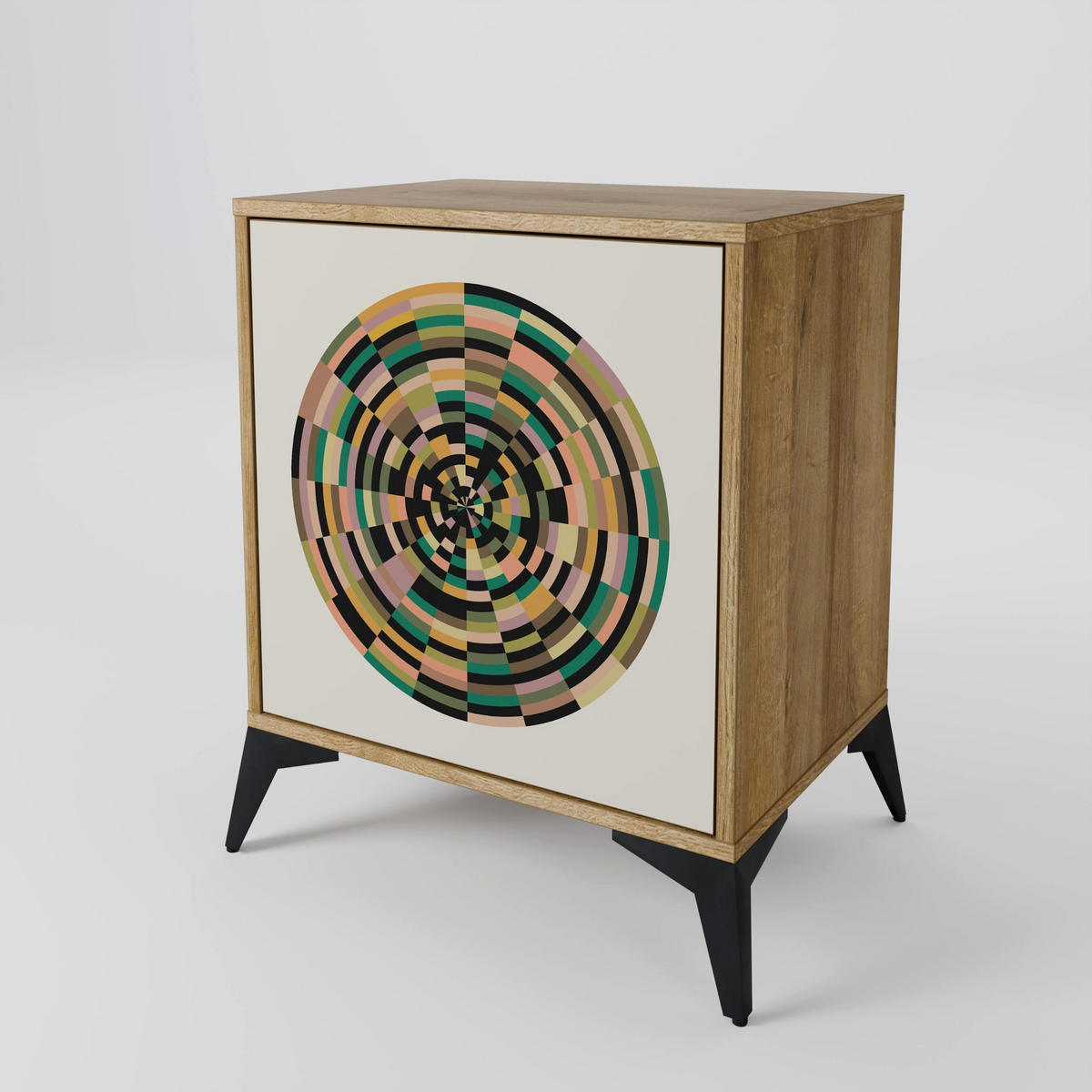 SIDEBOARD GREEN CIRCLES, Eichefarben, 57,5x42x72,5 cm, Schwarze Metallfüße - Eichefarben/Multicolor, Holzwerkstoff/Metall (57.5/72.5/42cm) - SpaceRebels
