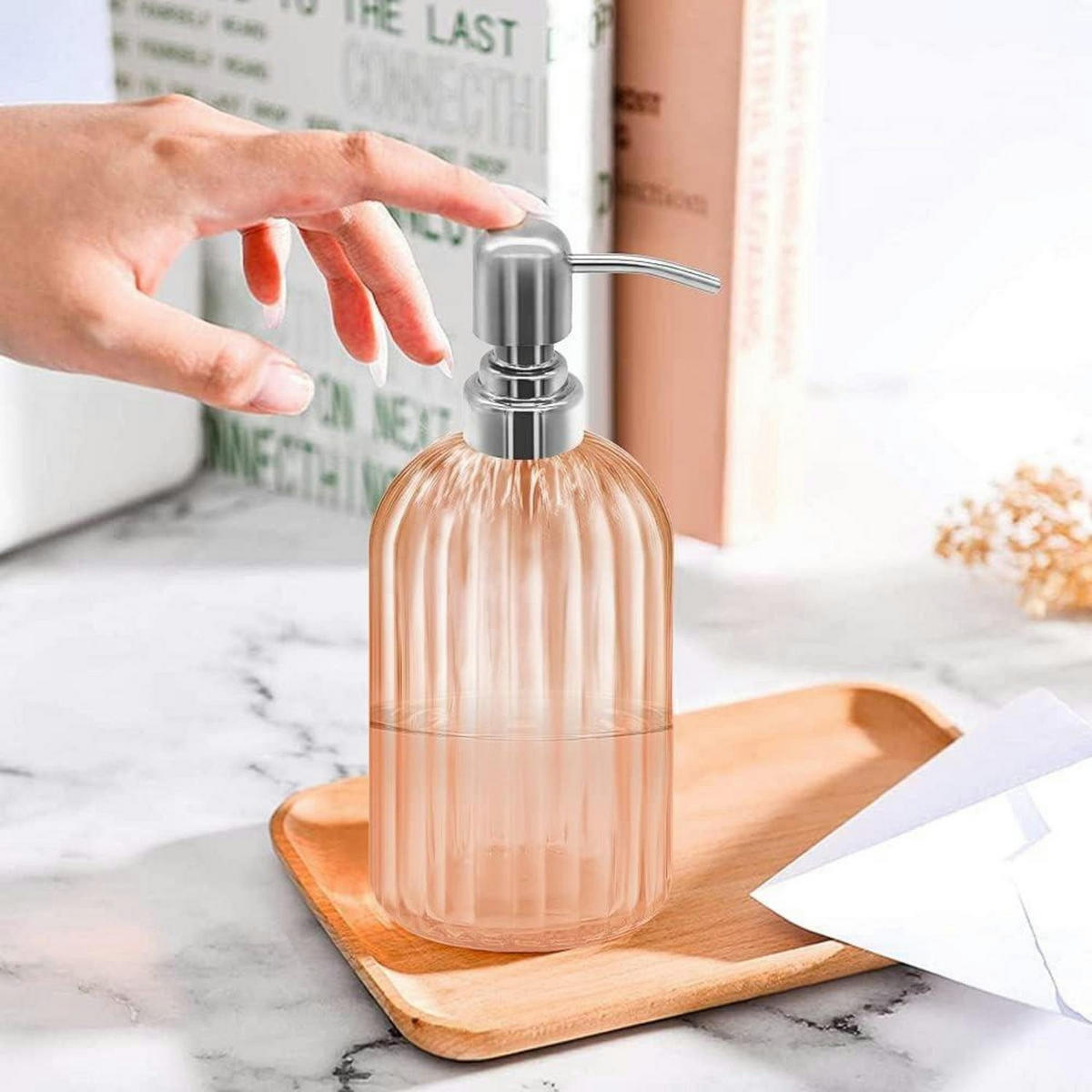 SEIFENSPENDER Glas Bernstein mit Edelstahlpumpe - Rosa, Glas (6.6/18.5/6.6cm)