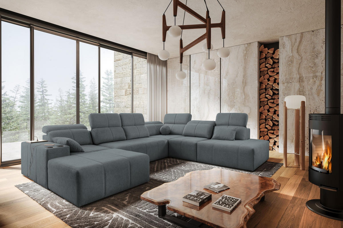 ECKSOFA Multifunktional Mindy X Stoff Verita Dunkelgrau Links - Dunkelgrau, Holz (300/359cm) - Kaiser Möbel