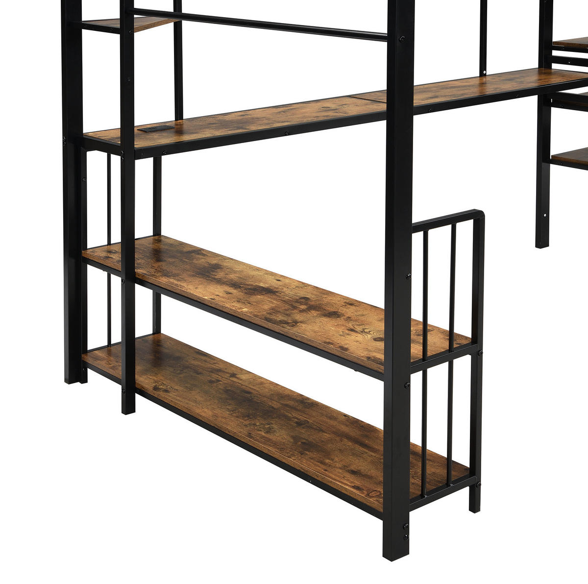 HOCHBETT mit Handlauf, Ladeanschluss, Kleiderbügel und Ablagefläche, 120/200 cm - Schwarz, Metall (120/200cm) - MIVRAY