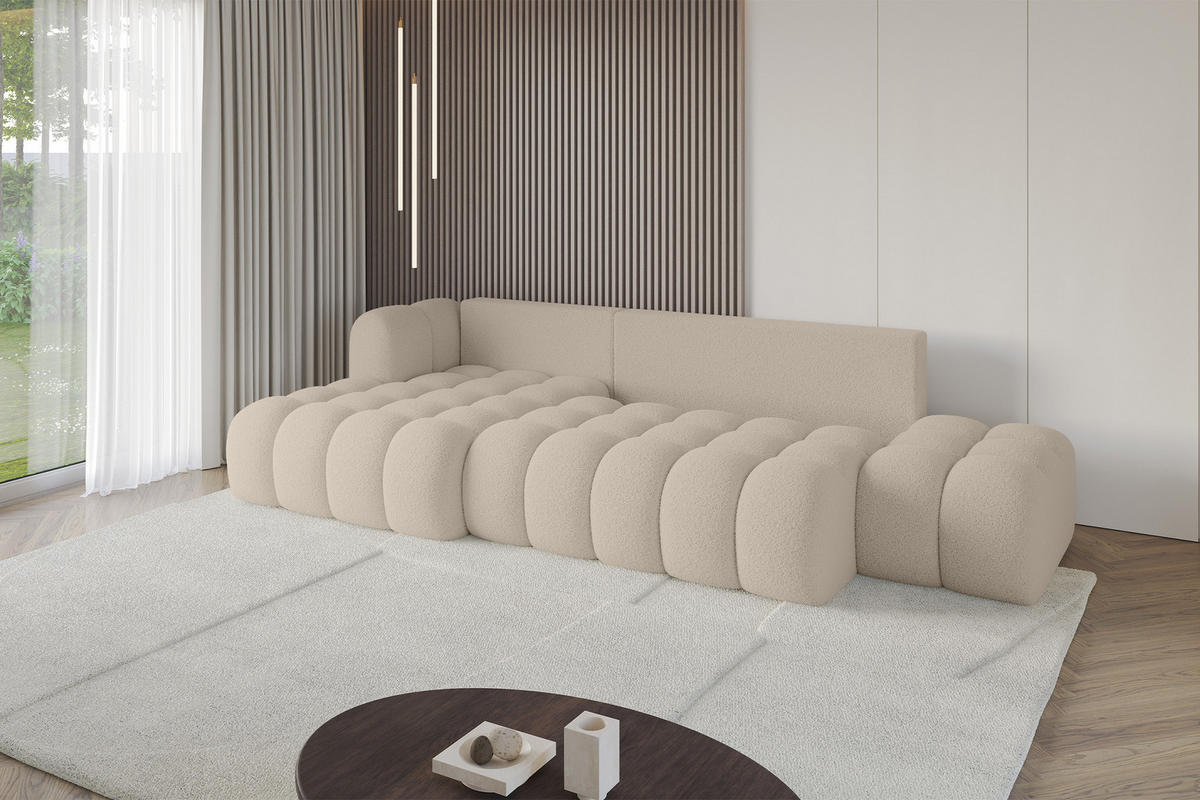 ECKSOFA mit Schlaffunktion Ottomane Links OLEA-L2 321x164x75 Dunkelbeige Bouclé - Hellbraun/Schwarz, Holzwerkstoff/Kunststoff (321/164cm) - ALTDECOR