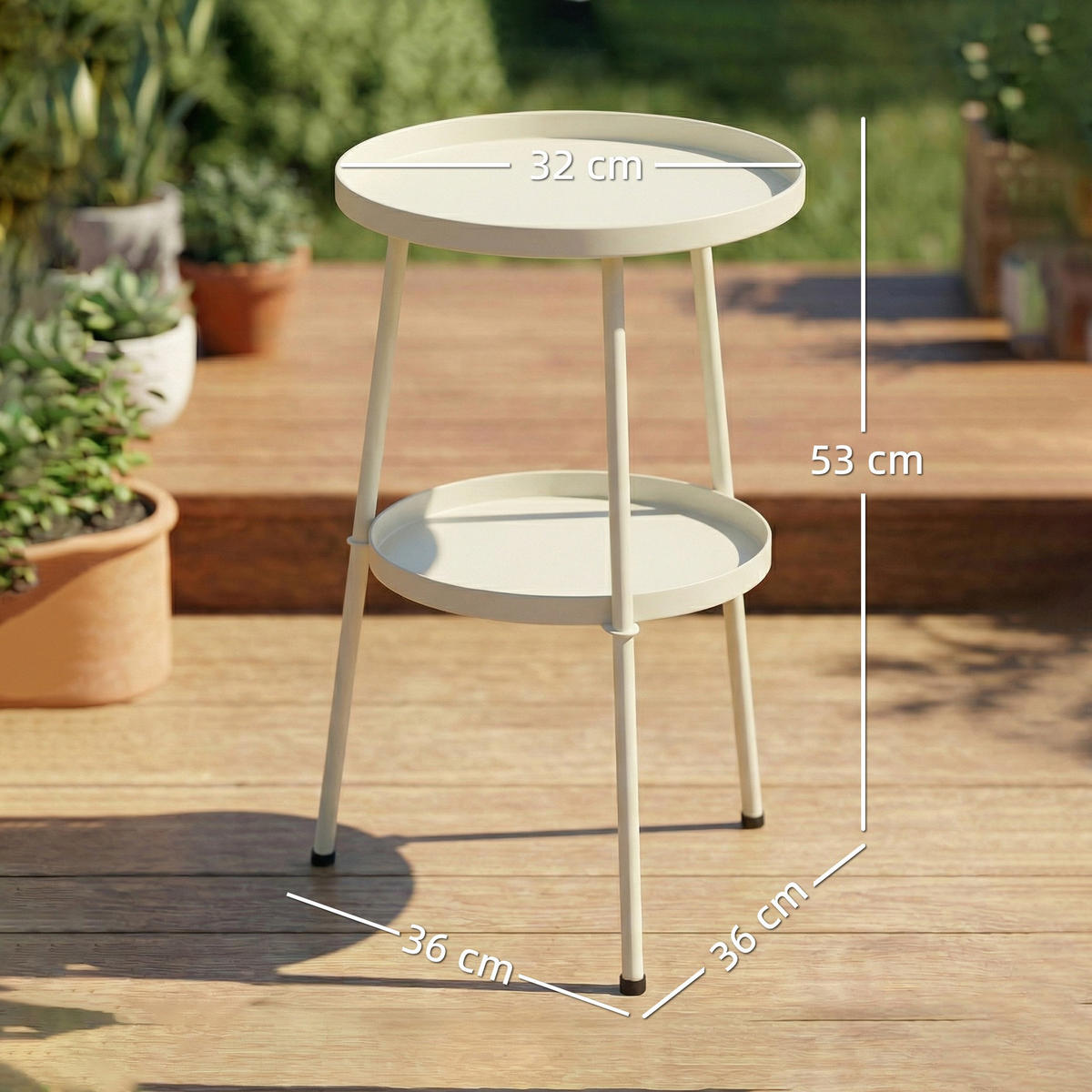 OUTDOOR-BEISTELLTISCH Metall Kunststoff Cremeweiß - Creme, Metall (36/36/53cm) - Outsunny