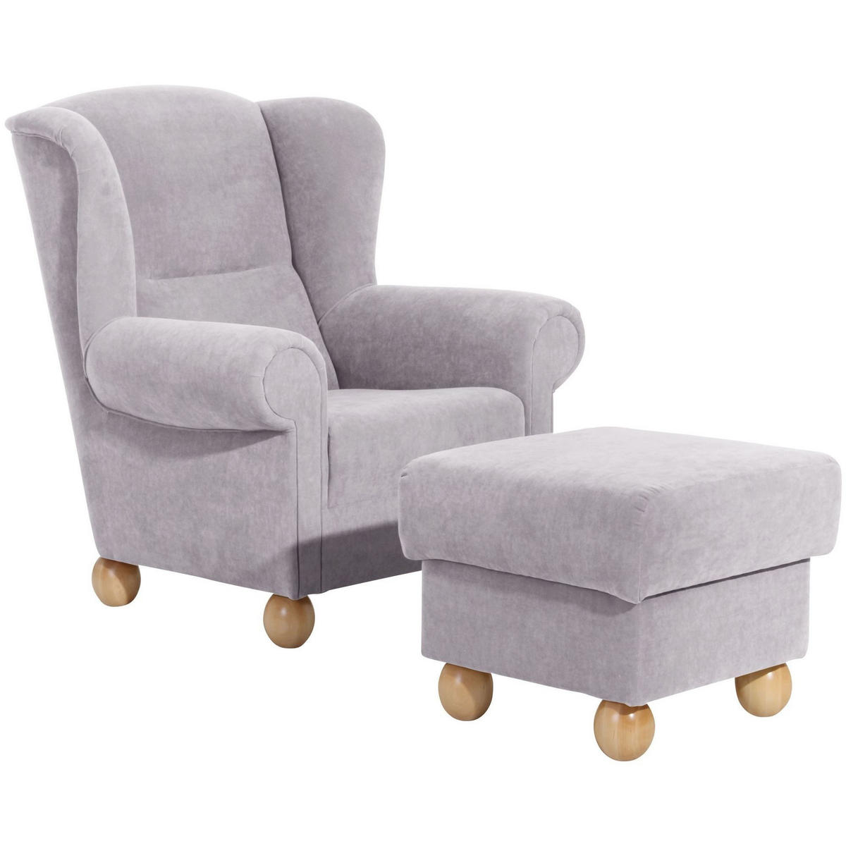 OHRENBACKENSESSEL Kasha Bezug Veloursstoff Buche natur / silber - Silberfarben/Buchefarben, Kunststoff (93/103/87cm) - 58aufmkessel