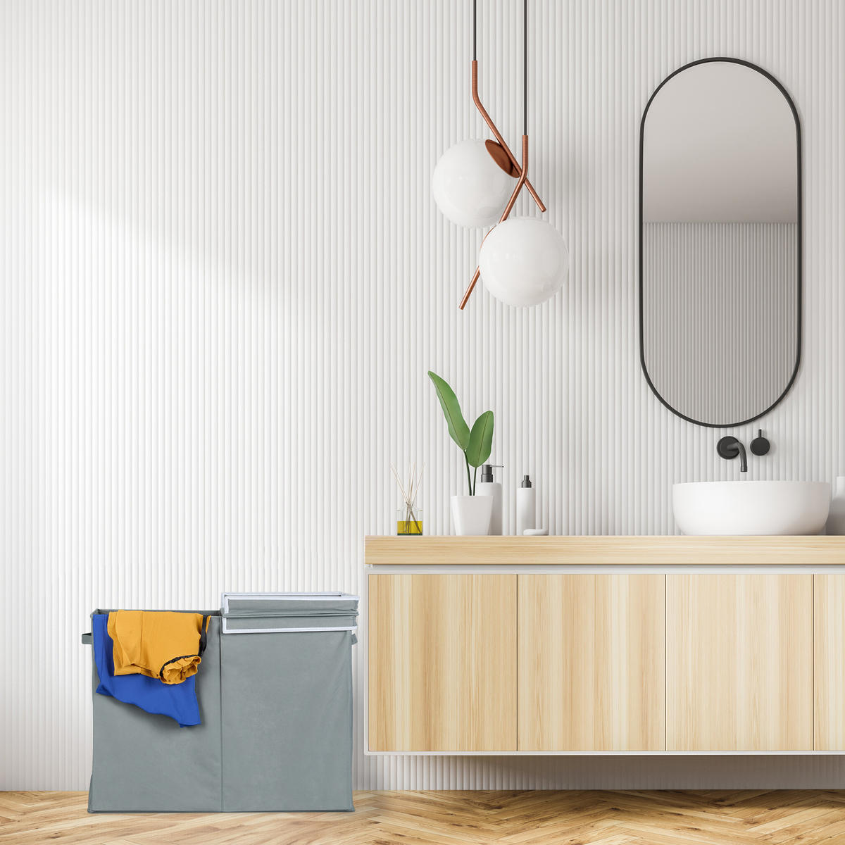 WÄSCHEKORB - Grau, Wellpappe/Textil (68/50/34cm) - Relaxdays