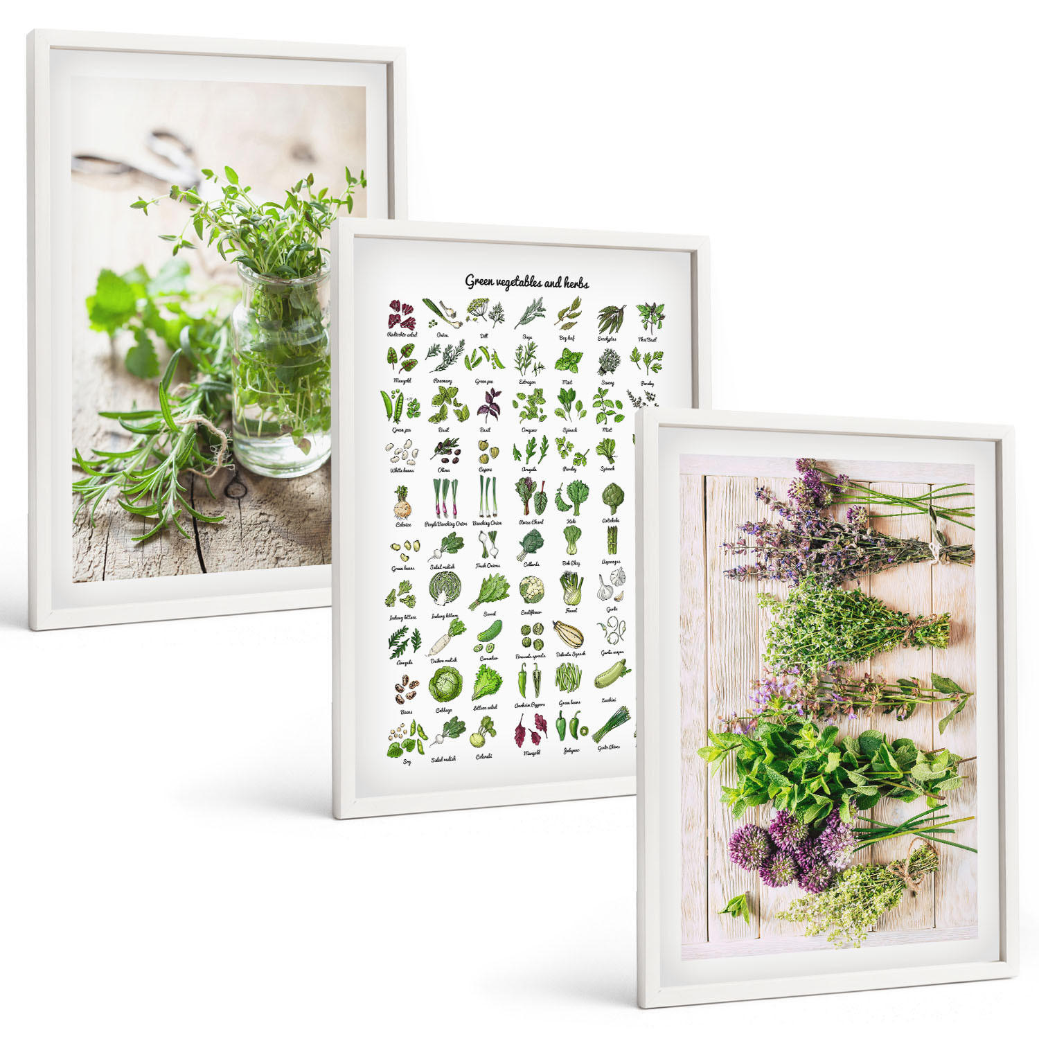 BILDER SET 3er Set - 40x60 cm Weißer Rahmen - Getrocknete Kräuter für die Küche - Weiß, Kunststoff (40/60cm) - TULUP