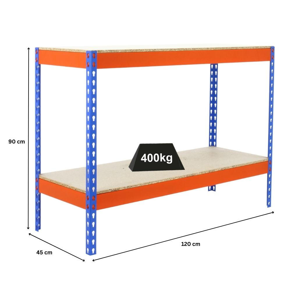 SCHWERLASTREGAL MINI WOOD YETI TWO | HxBxT 90x120x45cm | Fachlast 400kg | Blau-Orange - Gelb, Metall (120/90/45cm) - PROREGAL
