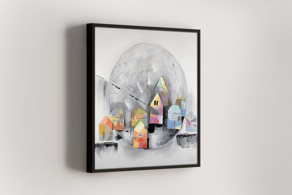 OLEJOMAĽBA 80/80 cm, Mesto a architektúra - sivá, drevo/textil (80/80cm) - KUNSTLOFT