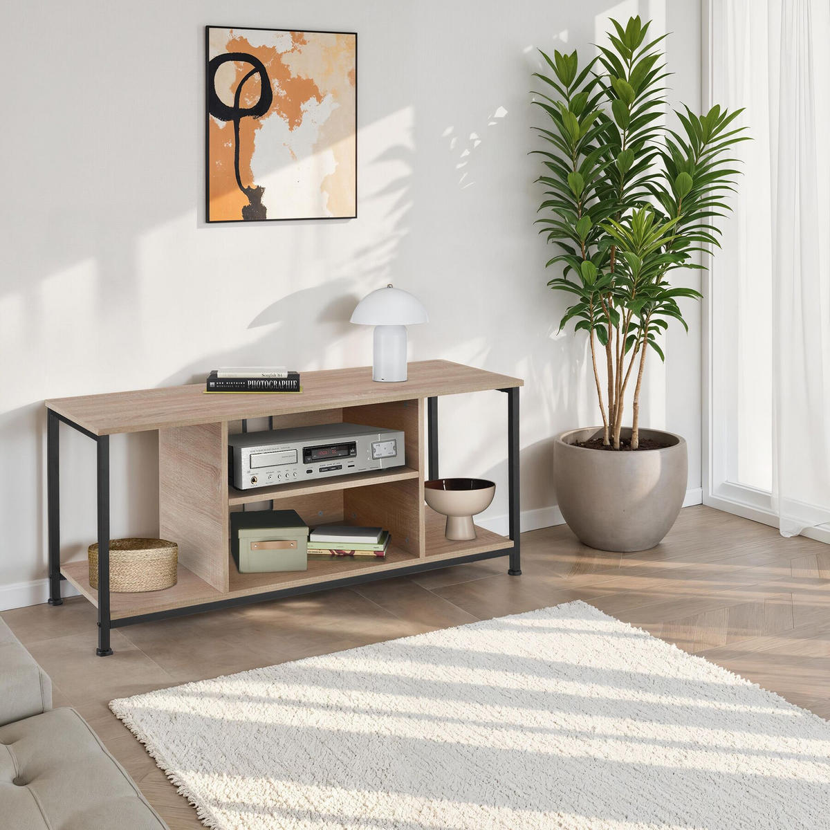 TV-REGAL Austin,110 x 40 x 50,5 cm,Industrial Holz hell, Eiche Sonoma - Naturfarben, Holzwerkstoff (40/50.5/110cm) - tectake