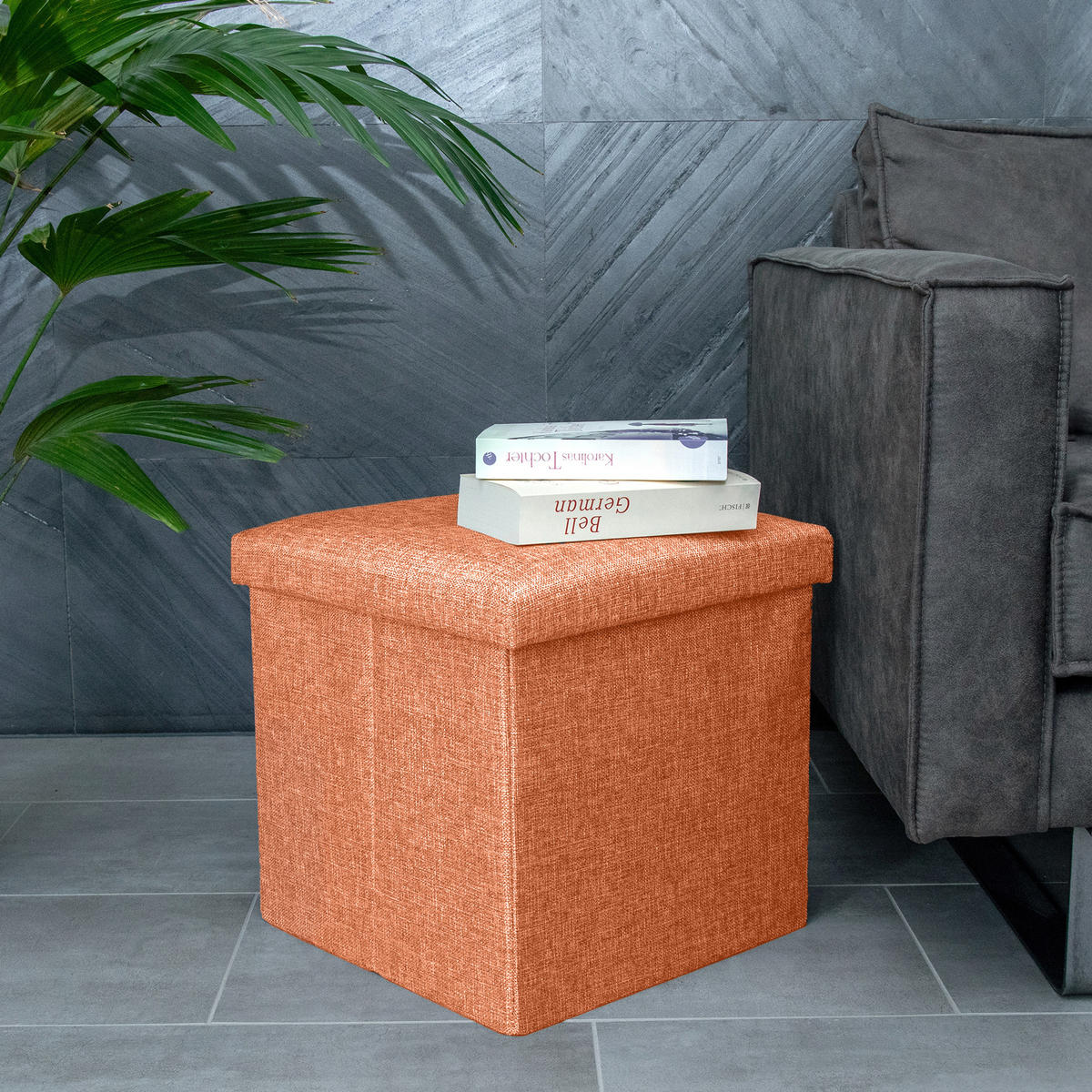 SITZBOX mit Stauraum 30/30/30 cm (Orange) - Orange, Textil (38/38/38cm) - Intirilife