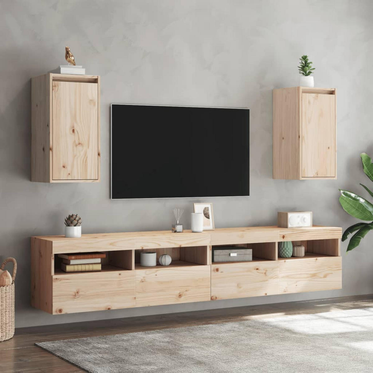 HÄNGEELEMENT mit 2 Staufächern 2-tlg 30/30/60 cm aus Massivholz Kiefer - Naturfarben, Holz (30/60/30cm) - vidaXL