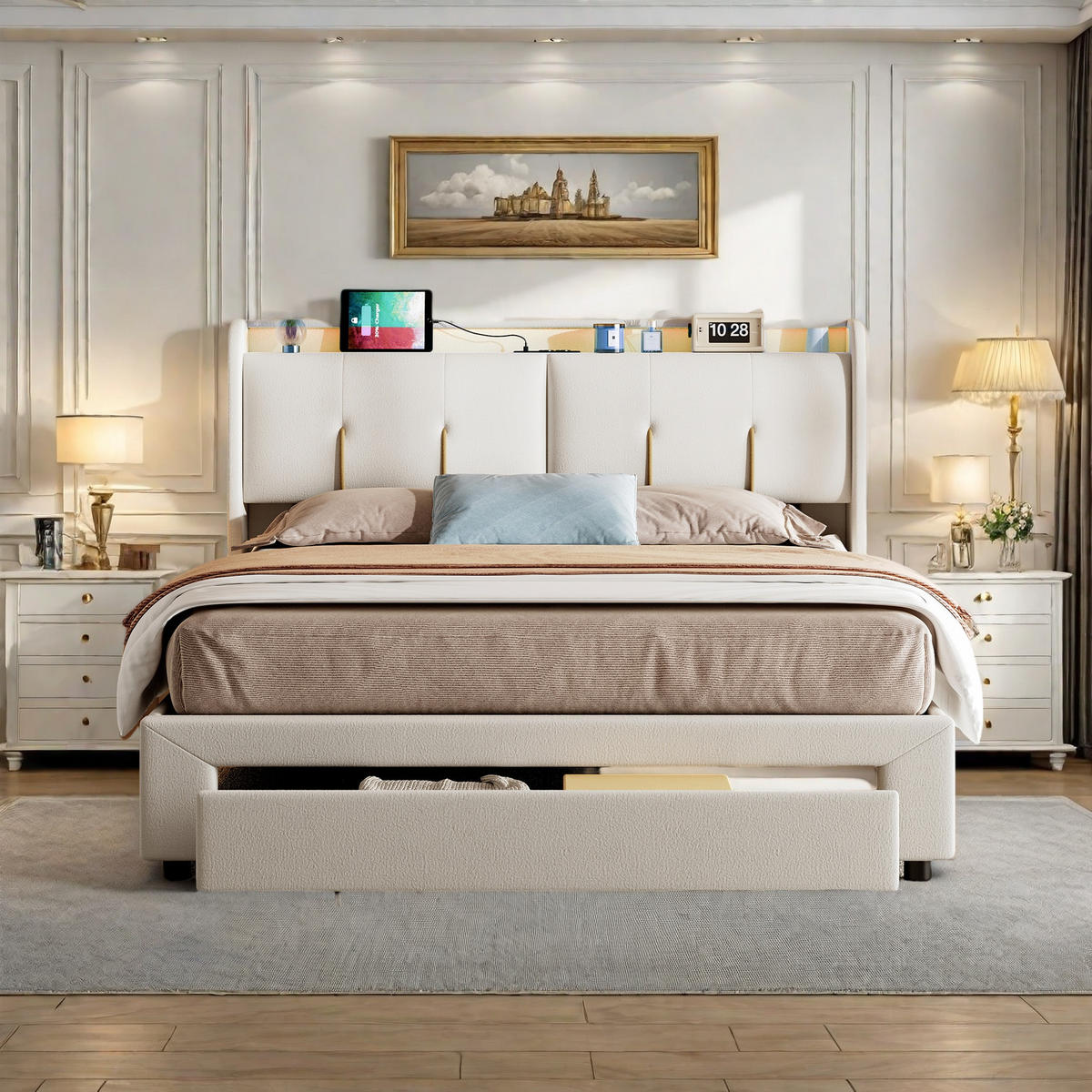 POLSTERBETT 160x200 Beige Samt - Ecru, Metall (160/200cm) - SHOPENTRA