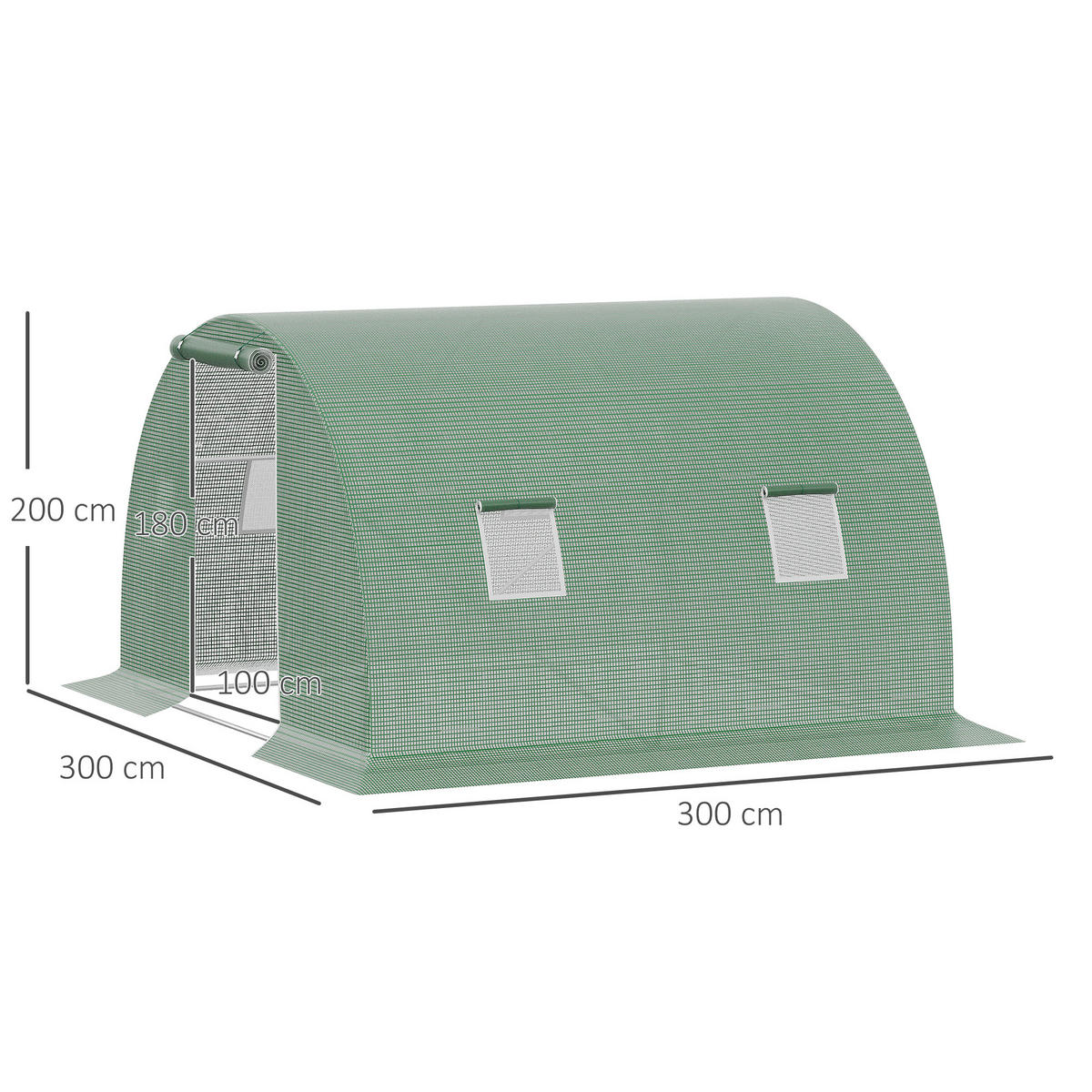 FOLIENGEWÄCHSHAUS mit 4 Fenster, Frostschutz, PE-Kunststoff, Stahl, Dunkelgrün - Grün, Kunststoff/Metall (300/200/300cm) - Outsunny