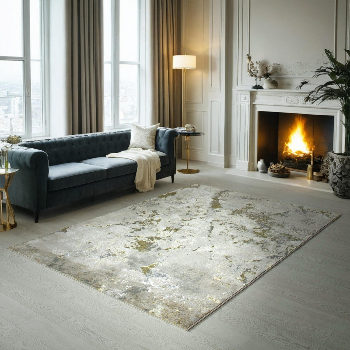 TEPPICH Hochglanz Metallic abstrakt Galaxie-Design pflegeleicht strapazierfähig COMO-Varenna, Gold 200x290 cm - Goldfarben, Textil (200/290cm) - KADIMA DESIGN